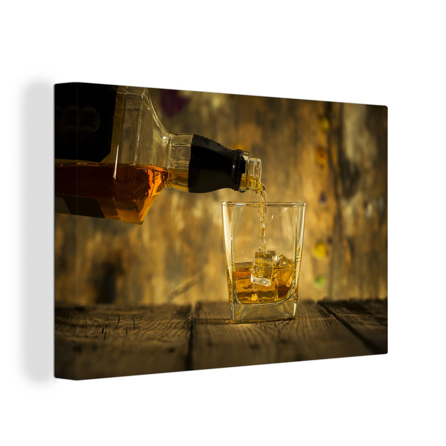 OneMillionCanvasses® Leinwandbild Barkeeper schenkt ein Glas Whisky ein, (1 St), Wandbild Leinwandbilder, Aufhängefertig, Wanddeko, 30x20 cm