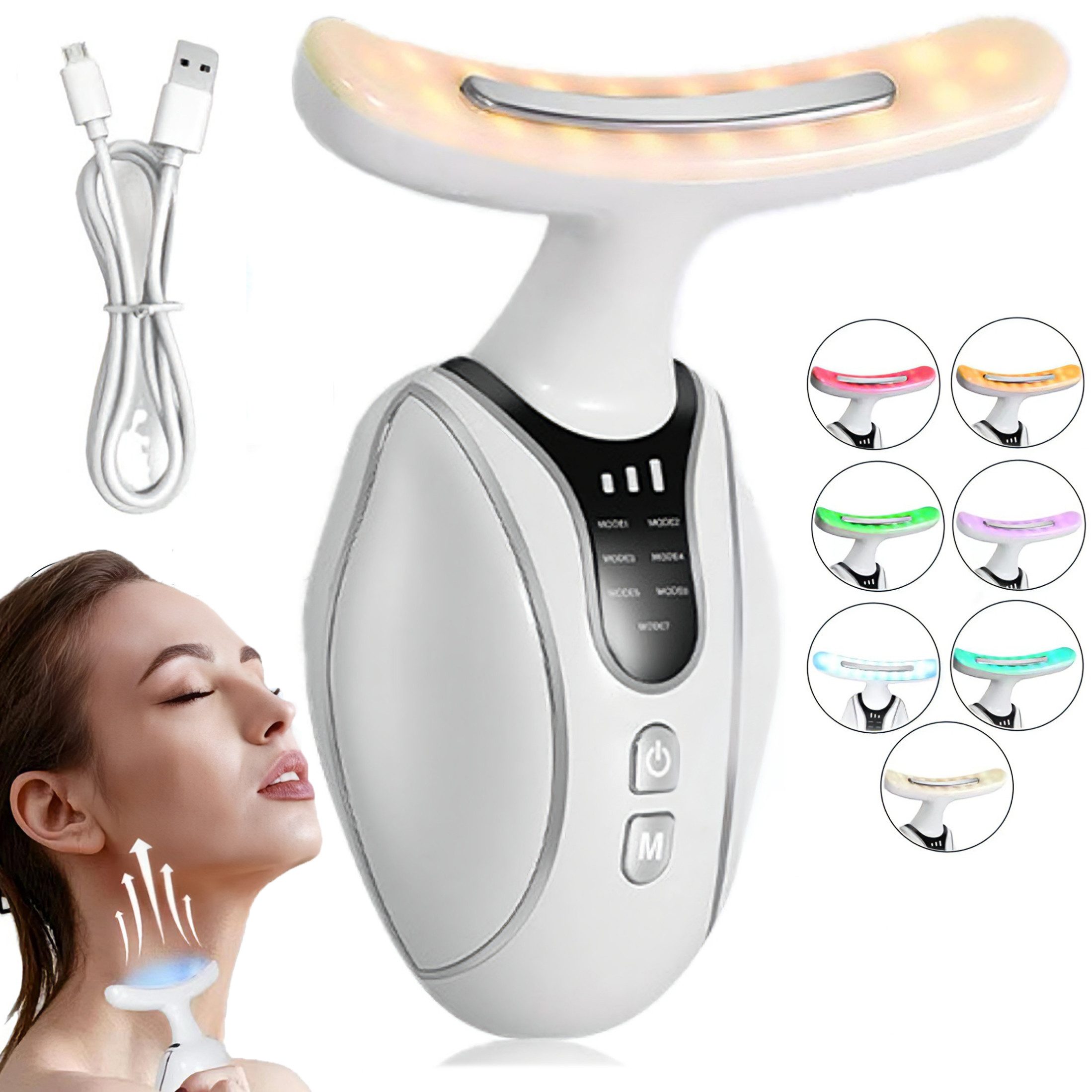 Gesichtsmassagegerät 3 Modi Elektrisches Gesichtspflegegerät mit 7 LED-Leuchten