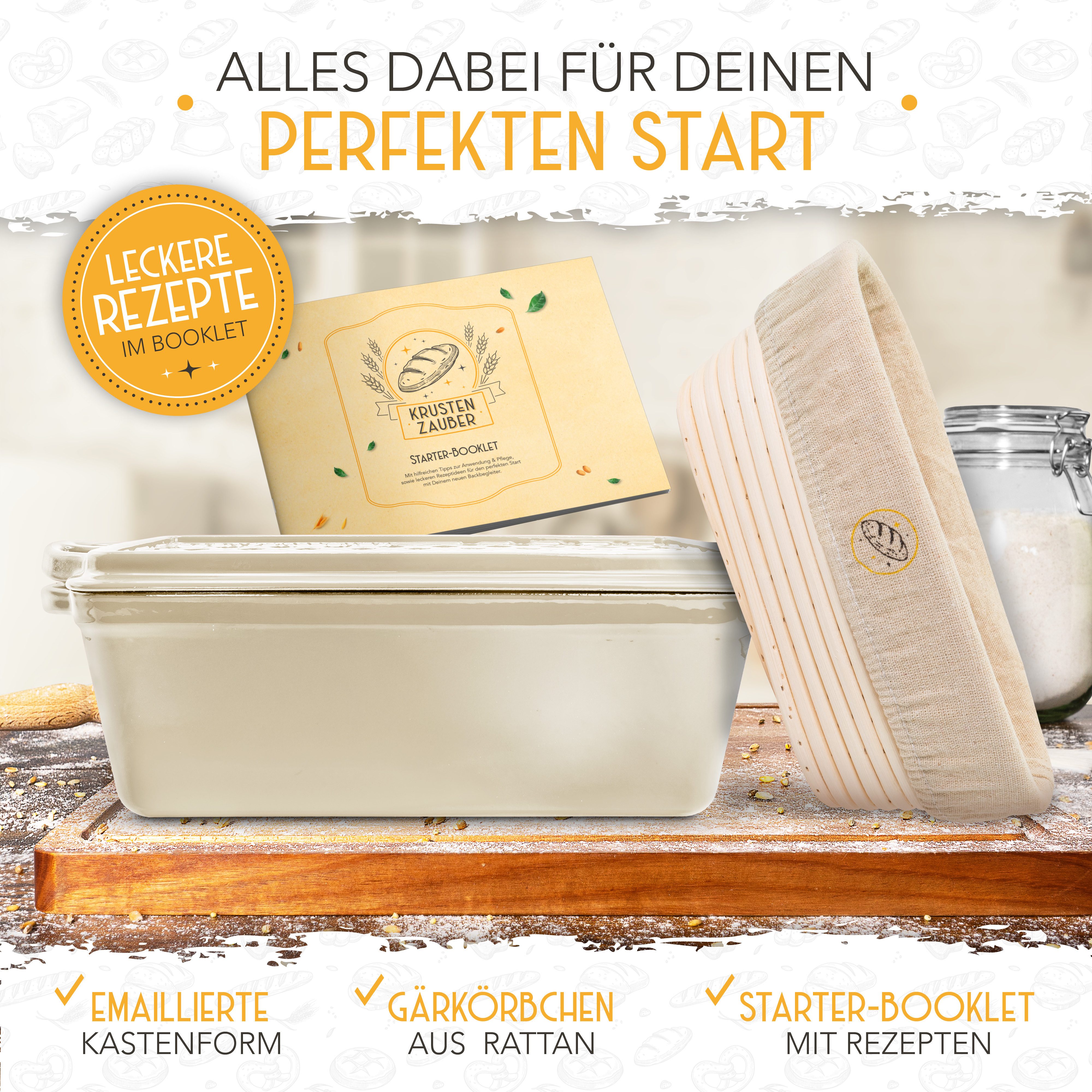 Krustenzauber Brotbackform Brotbackform Gusseisen Topf Brot Backen [inkl. Gärkorb] – Bild 3 von 5