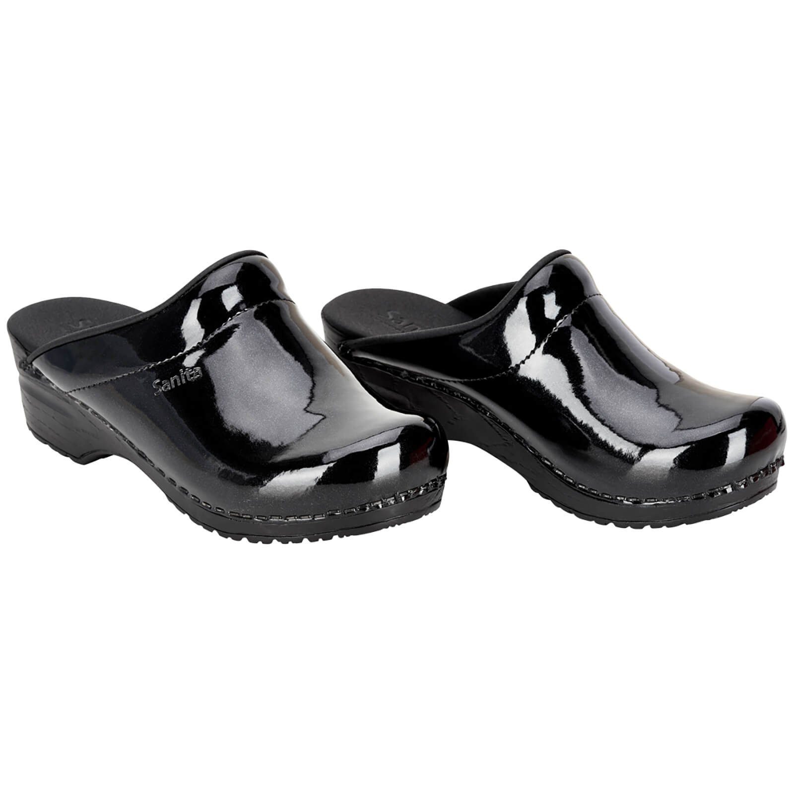 Original-Metallic Patent Open Clog Black Sandale