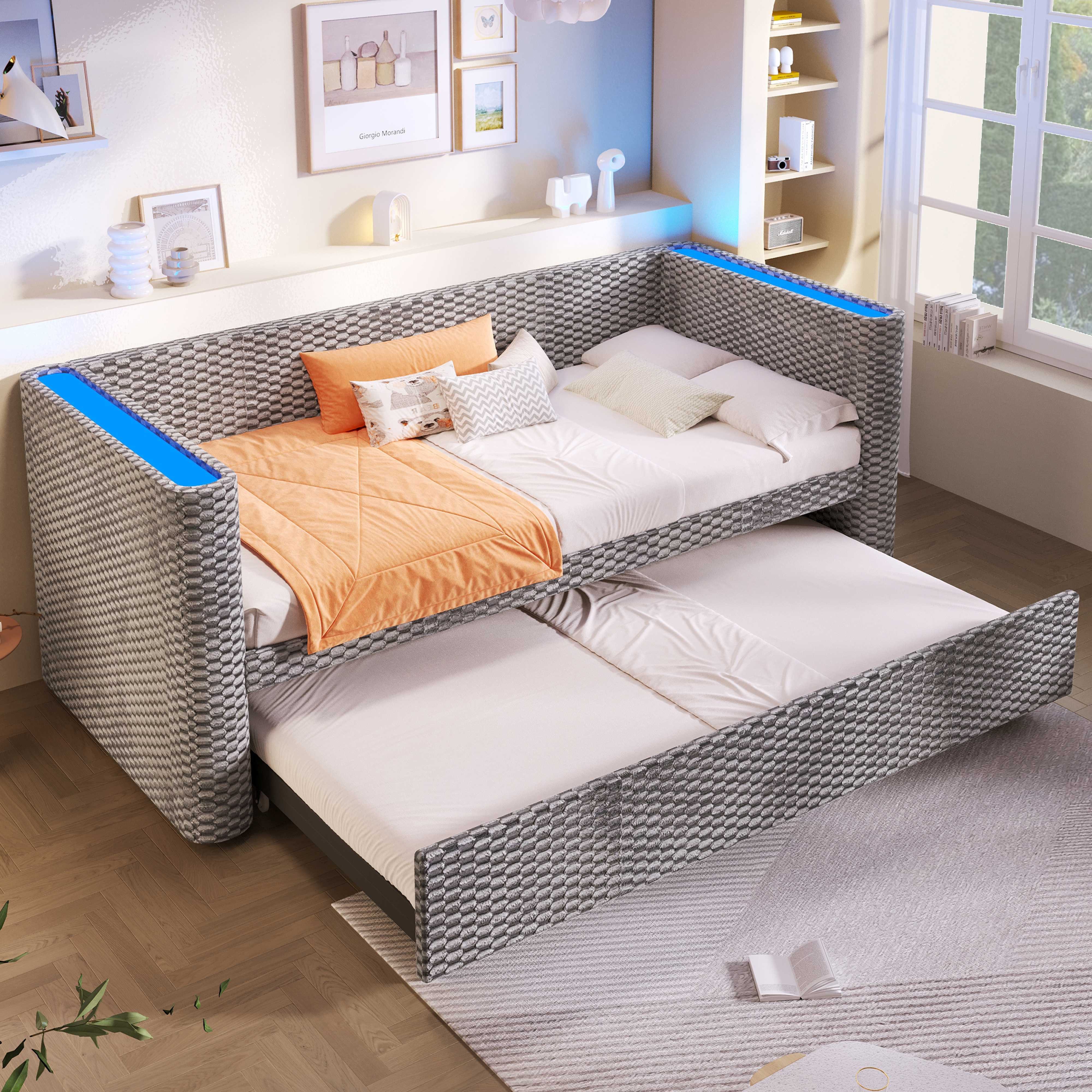 BlingBin Daybett Tagesbett Kinderbett Schlafsofa (1 tlg), Schlafsofa aus Samt mit App-gesteuerter LED-Beleuchtung