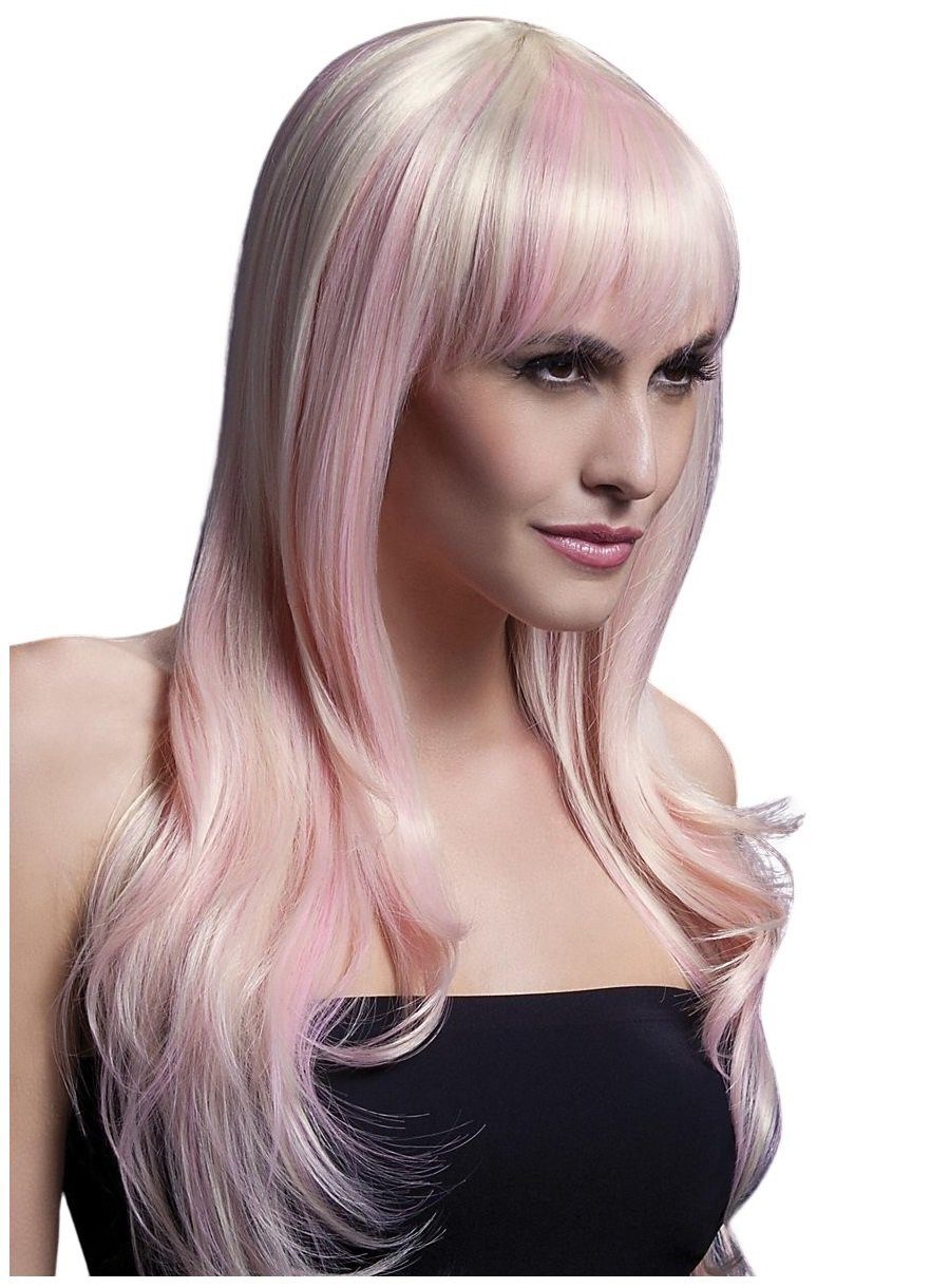 Smiffys Kostüm-Perücke Langer Federschnitt mit Pony - Faschings Perücke, Hochwertige Kunsthaar-Perücken aus der Fever Wig Collection