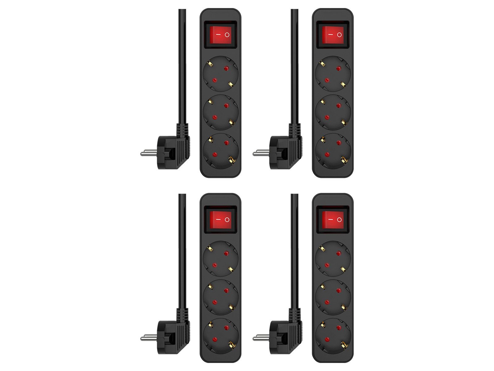 Elro Steckdosenleiste 3-fach (Ein- / Ausschalter, Kindersicherung, Kabellänge 1.5 m), 4er Set Steckdosenleiste 3fach mit Schalter & Kindersicherung Schwarz