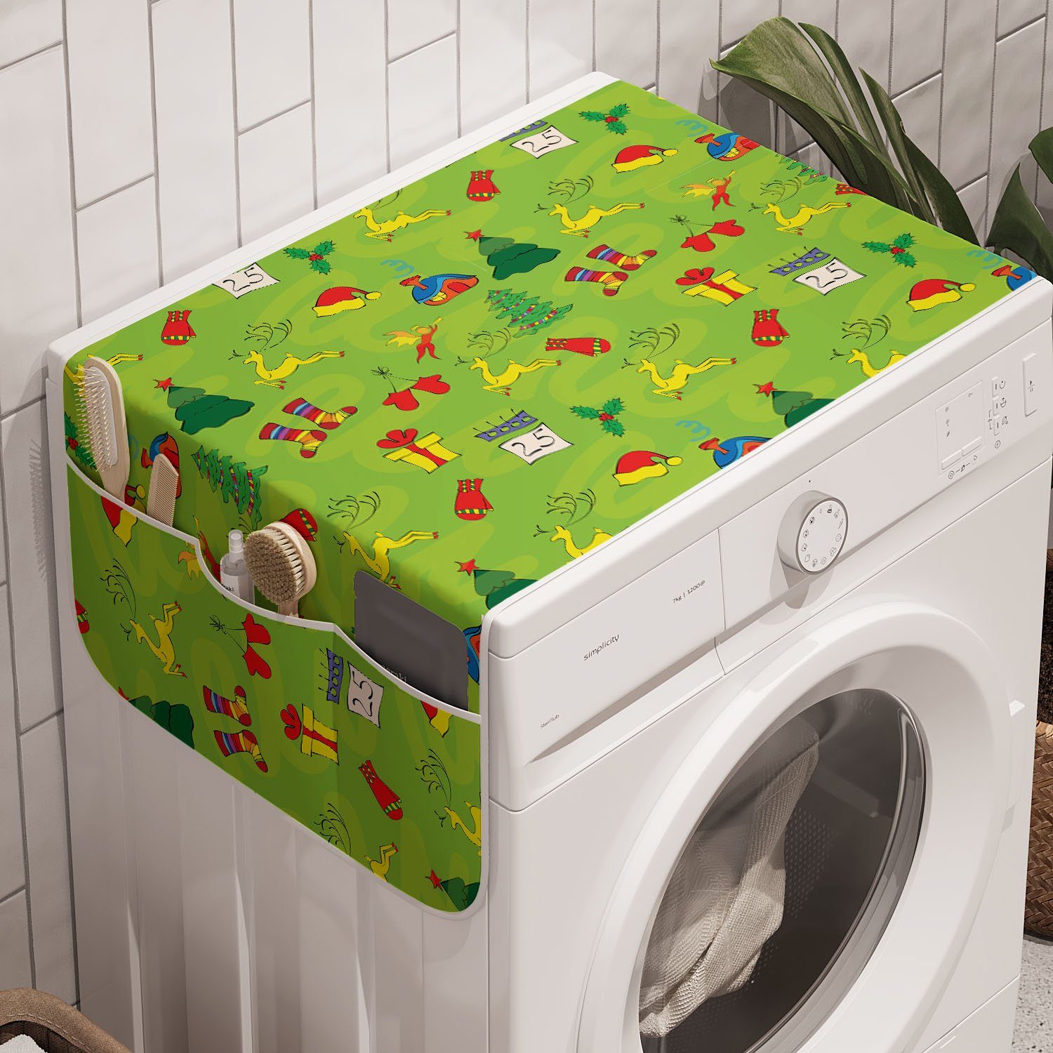 Waschmaschine Abakuhaus Weihnachten Grünes Trockner, Element für Badorganizer und Holiday Winter Anti-Rutsch-Stoffabdeckung