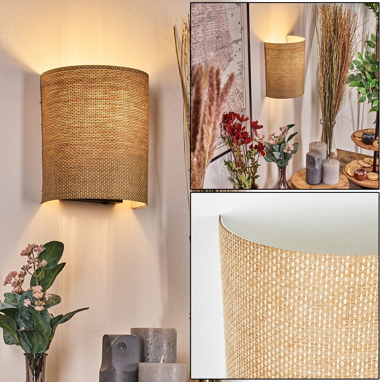hofstein Wandleuchte Wandlampe aus Metall/Papiergeflecht in günstig online kaufen