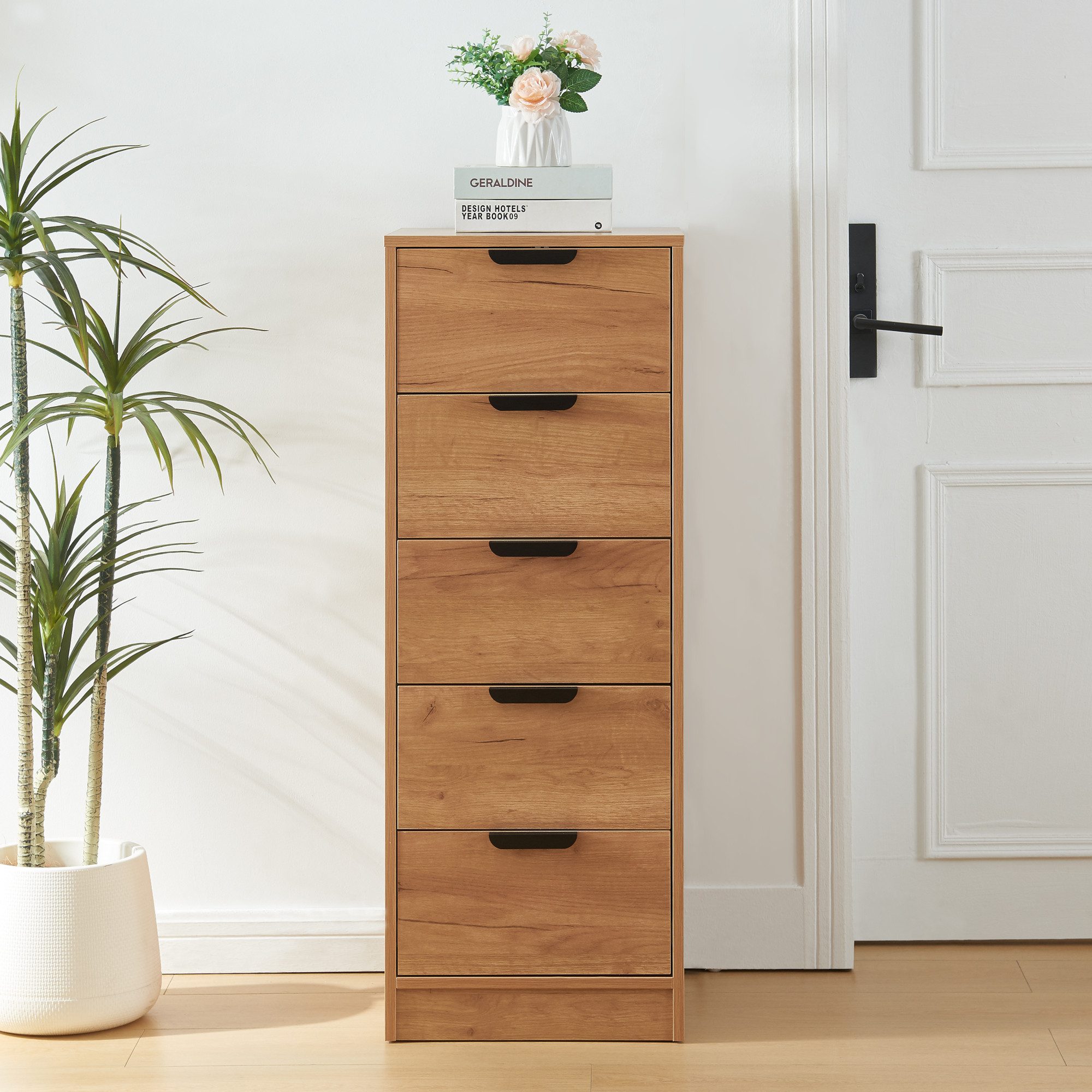 en.casa Kommode, »Varkaus« mit 5 Schubladen 108x40x40 cm Eichenoptik