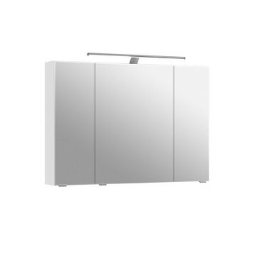 Lomadox Spiegelschrank SOLINGEN-66 Badezimmer Schrank weiß Hochglanz, LED Aufsatzleuchte, 98 cm breit