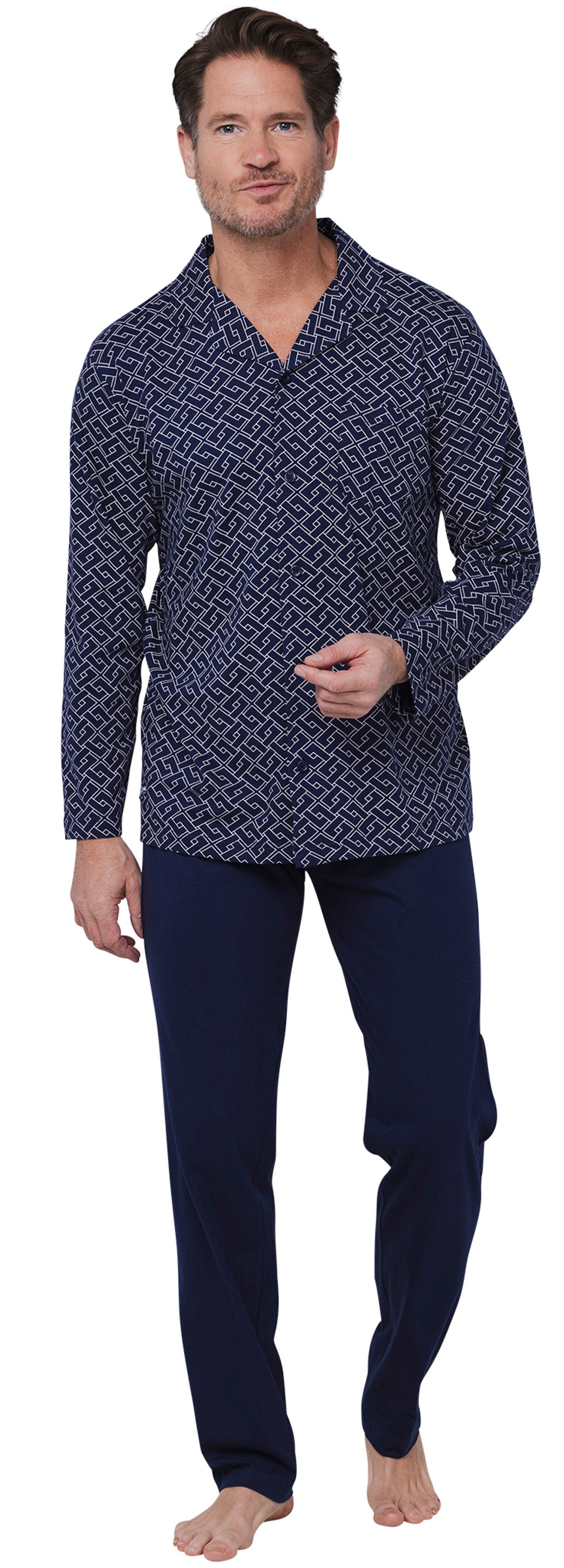 Schlafanzug Herren Pyjama geknöpft