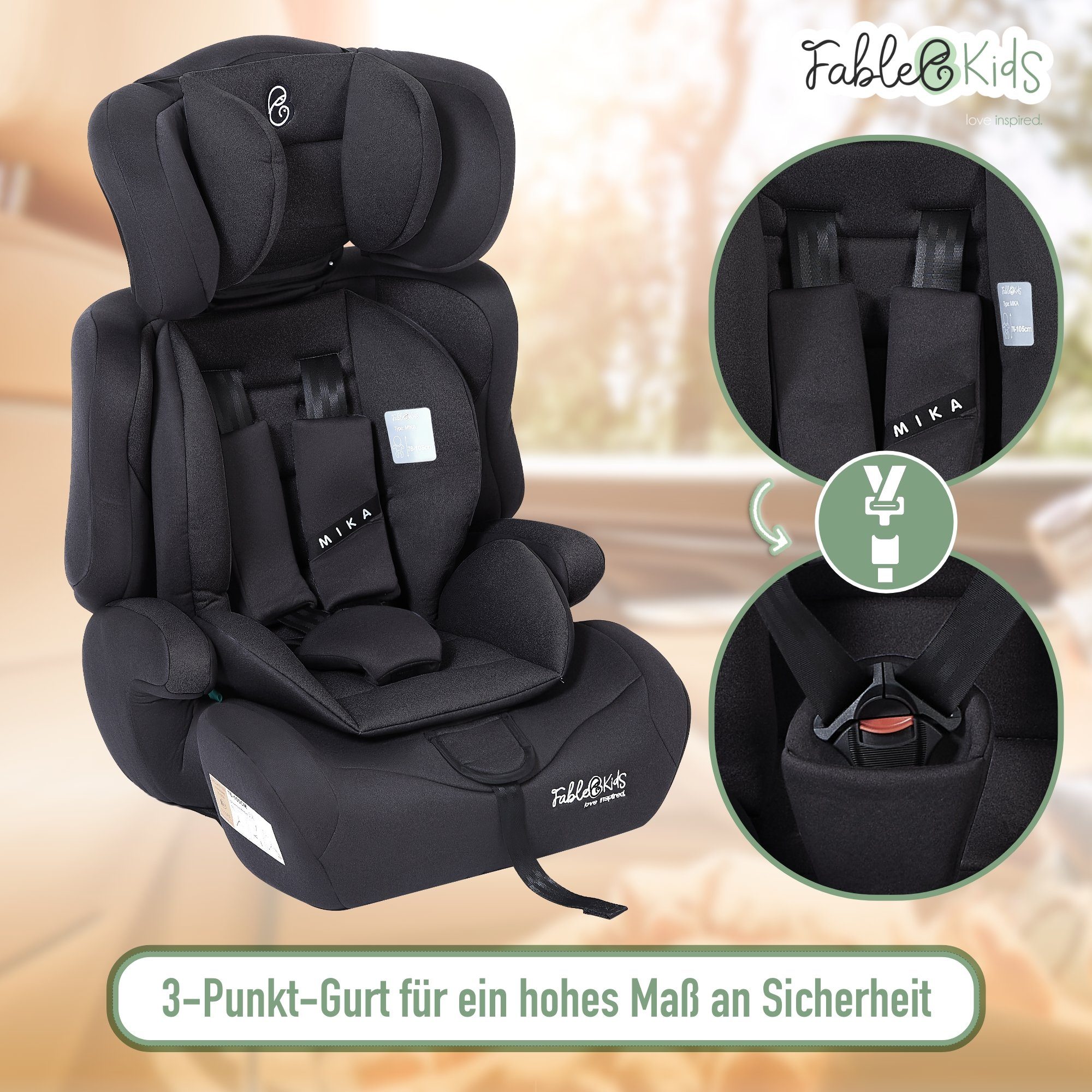 FableKids Autokindersitz Sitzerhöhung i-Size 76–150 cm, vorwärtsgerichtet, 3-Punkt-Gurt, ab: 15 Monaten, bis: 12 Jahre, Pflegeleicht: Bezug abnehmbar und waschb – Bild 5 von 5