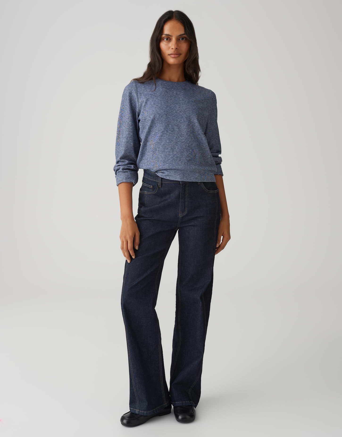 OPUS Longsleeve SAMIKE in Mélange Optik Schmale Passform, gerader Schnitt, Langarm, angeraute Oberfläche