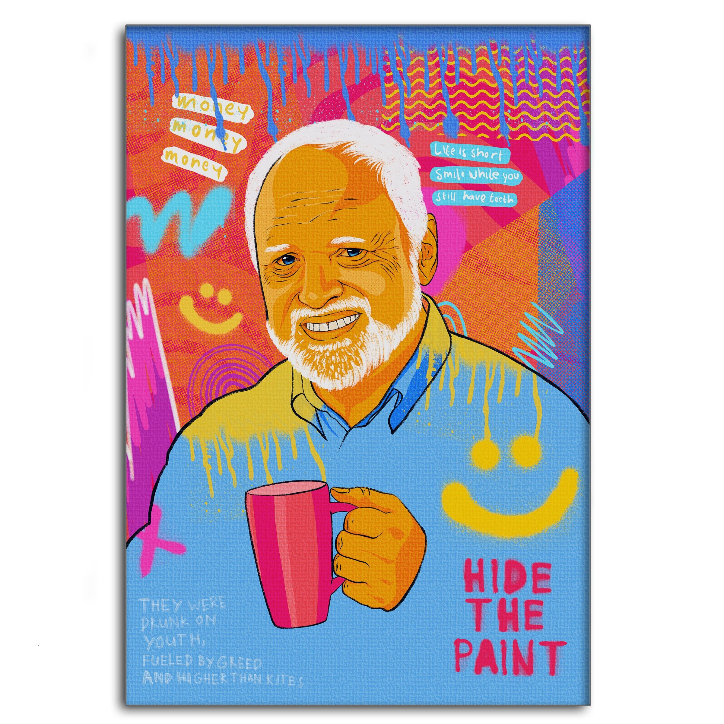 SimpleCanvas Wandbild Harold Meme - Leinwandbild Pop Art, Wandbild Pop Art, Hide the Pain Harold