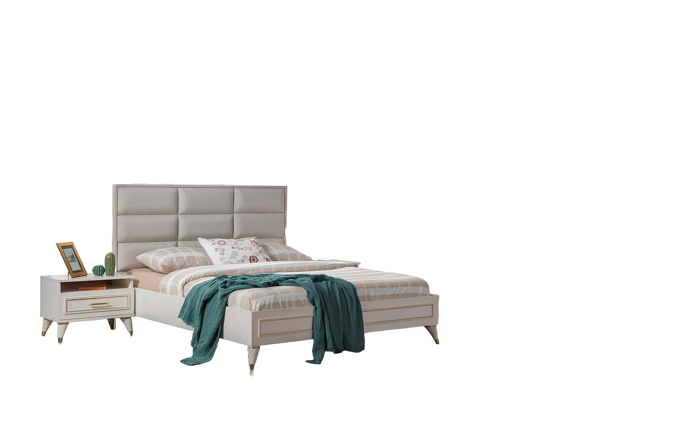 Xlmoebel Schlafzimmer-Set Doppelbett mit Schminktisch, Hocker und Spiegel in elegantem Design, (Bett + 2x Nachttische + Schminktisch + Spiegel + Hocker), Hergestellt in Europa
