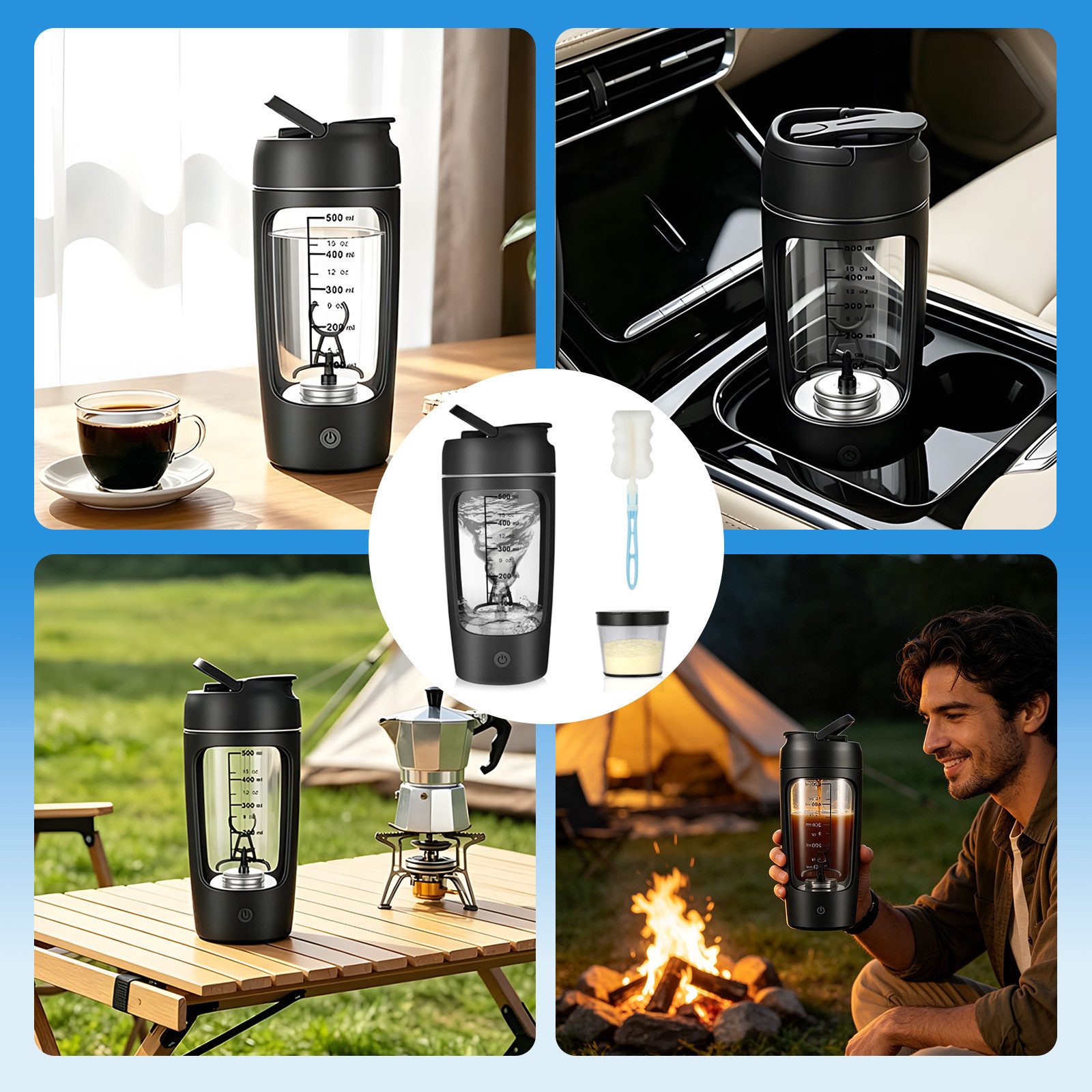 AKKEE Elektrischer Shaker Protein Shaker Elektrisch mit Pulverfach 650 ML BPA-freier, Vollautomatische Mischung