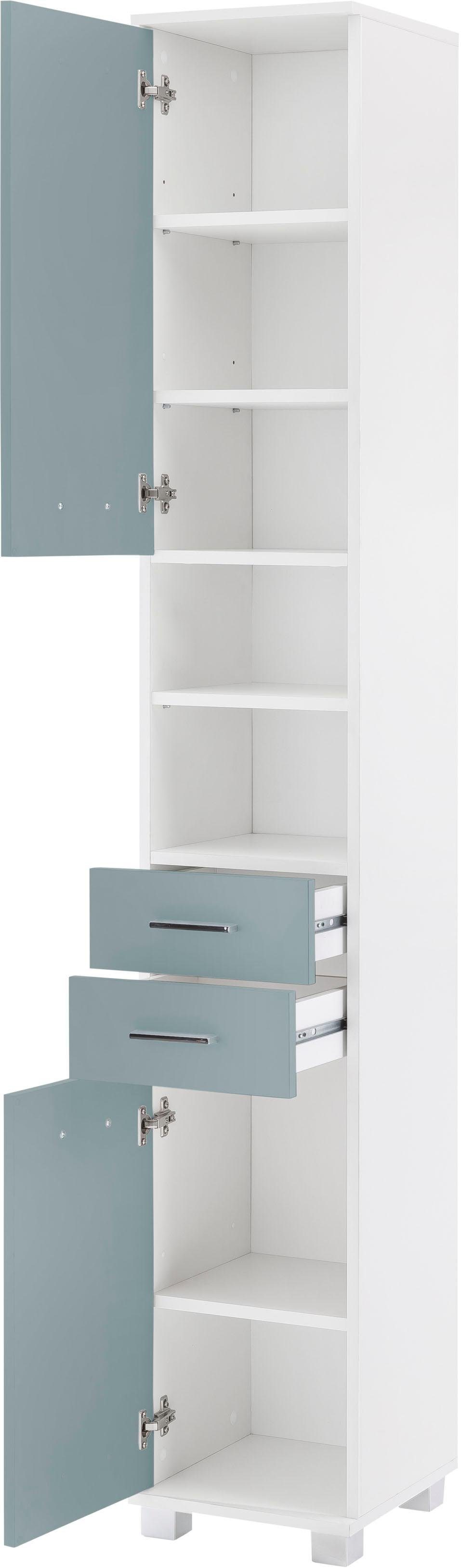 weiß/taubenblau Türen, mit Lumo Schildmeyer offenen Hochschrank 2 Breite 30 2 cm, & Fächern Schubladen 2
