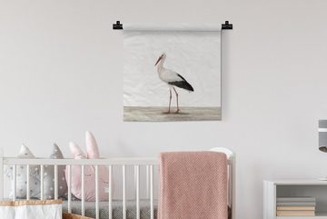 MuchoWow Wanddekoobjekt Storch - Vogel - Tiere - Jungen - Kinder - Mädchen, Wanddeko für Wohnzimmer, Schlafzimmer, Kleid, Wandbehang, Kinderzimmer