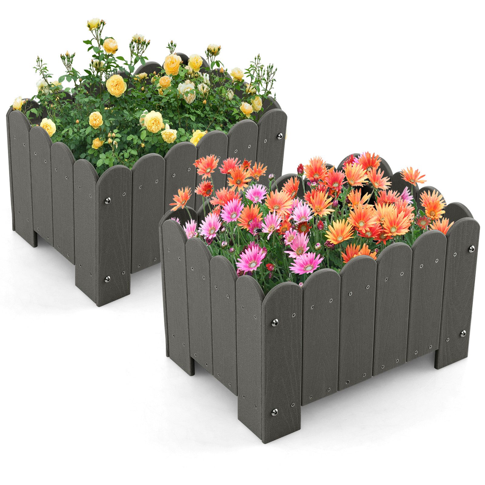 KOMFOTTEU Blumenkasten (2er Set), Pflanzkübel aus HDPE wetterfest für Gemüse, Blumen, Kräuter