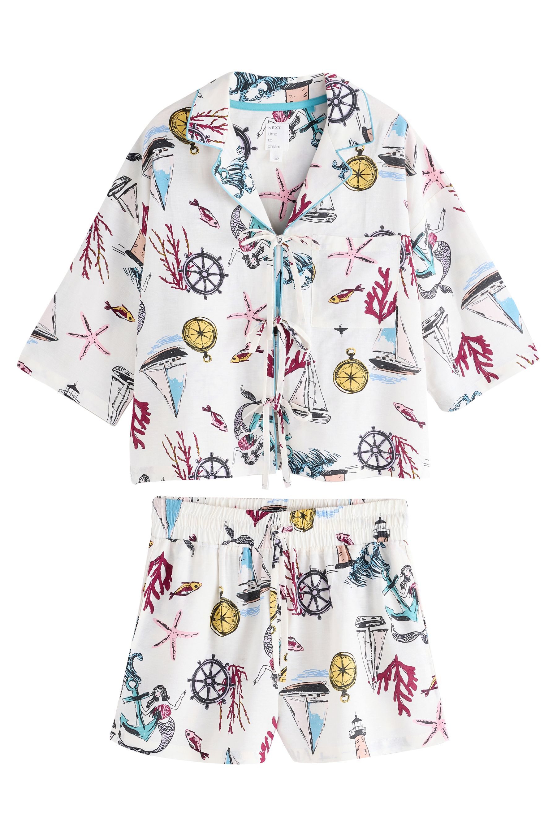 Next Pyjama Kurzer Schlafanzug mit Bindedetail vorne (2 tlg)