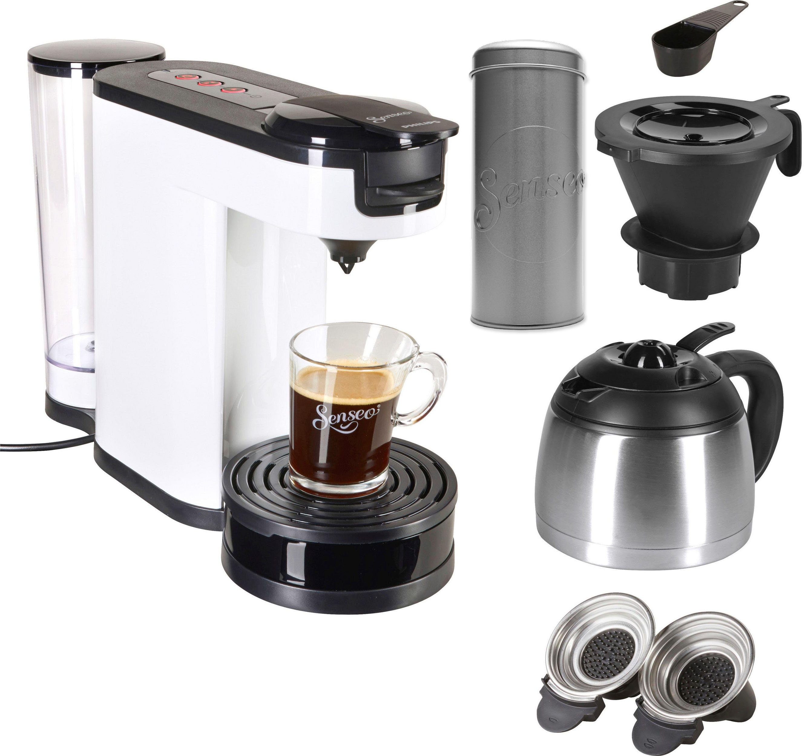 Philips Senseo Kaffeepadmaschine Switch HD6592/00, 1l Kaffeekanne,  Papierfilter, mit Kaffeepaddose im Wert von 9,90