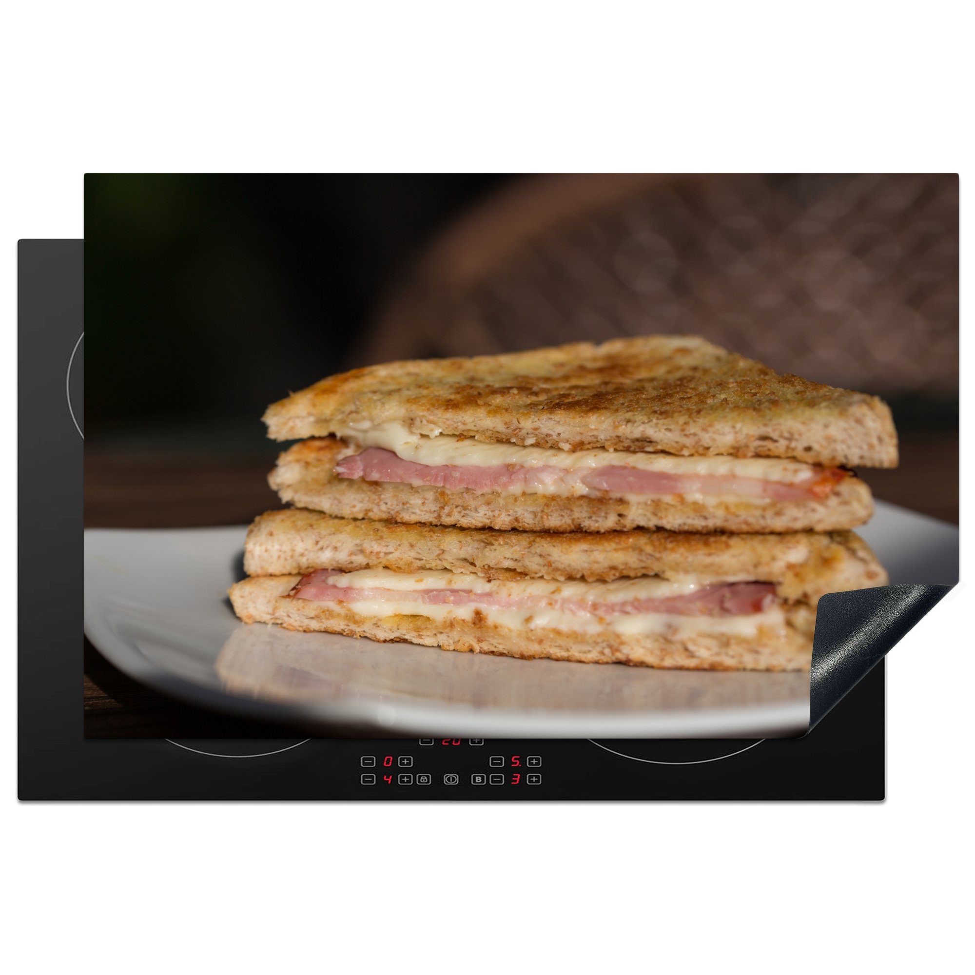 MuchoWow Herdblende-/Abdeckplatte Stapelbares Sandwich zum Frühstück oder Mittagessen, Vinyl, (1 tlg), 81x52 cm, Induktionskochfeld Schutz für die küche, Ceranfeldabdeckung