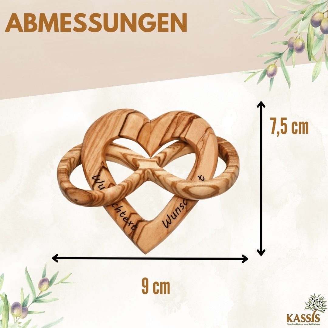 Kassis Geschenkartikel Dekoobjekt Olivenholz Herz mit Unendlichkeitssymbol 7,50 cm Geschenk, Hergestellt in Bethlehem, zu Verlobung Hochzeit Valentinstag Jubiläum
