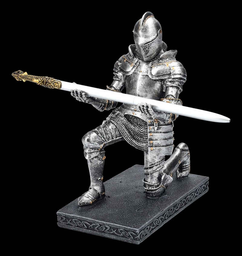 Figuren Shop GmbH Dekofigur Ritter Figur mit Kugelschreiber - Worthy Knight - Mittelalter Dekofigur Stifthalter