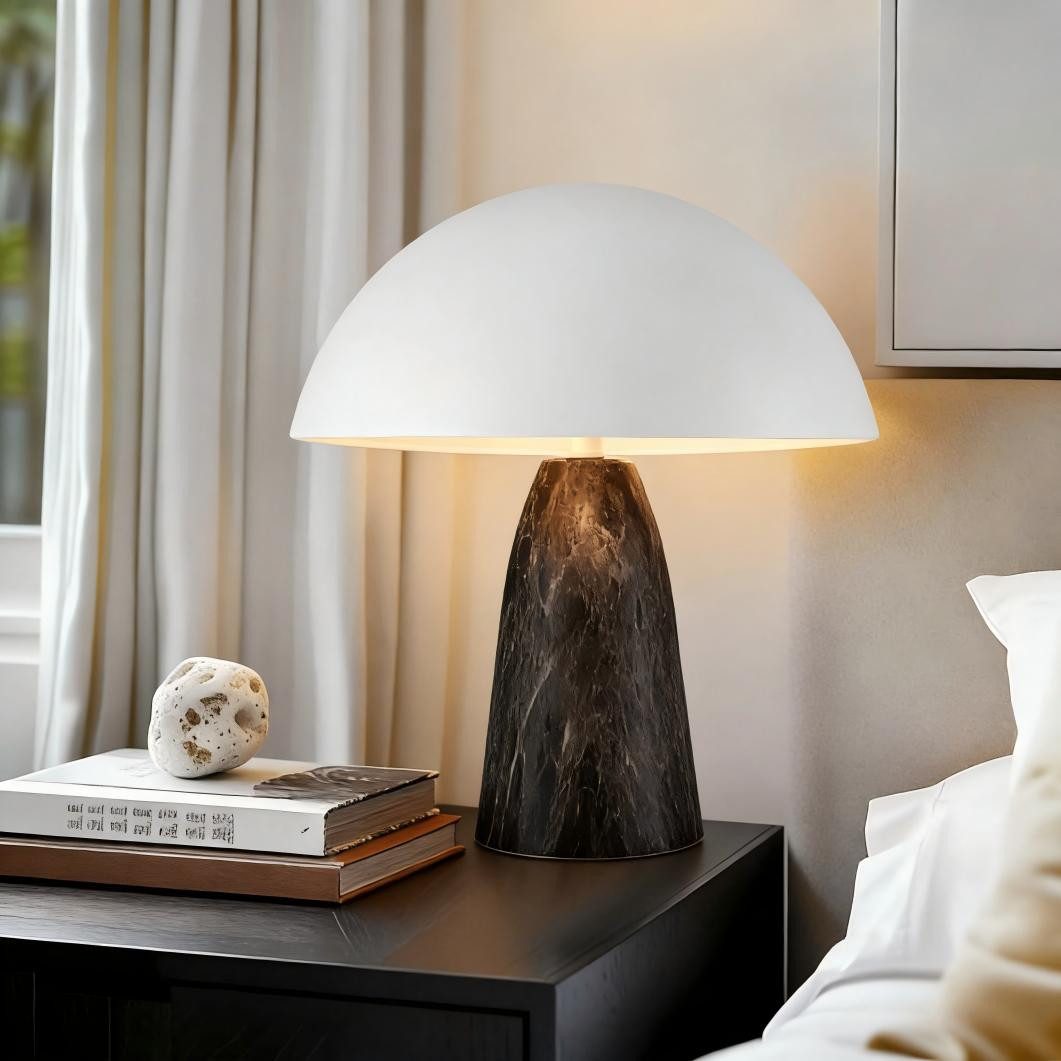 STANBOW Nachttischlampe Pilz-Tischlampe aus Metall,33,8 cm,dunkelbraun/grau-weiß,modern, ohne Leuchtmittel, E14,für Wohnzimmer,Esszimmer & Schlafzimmer