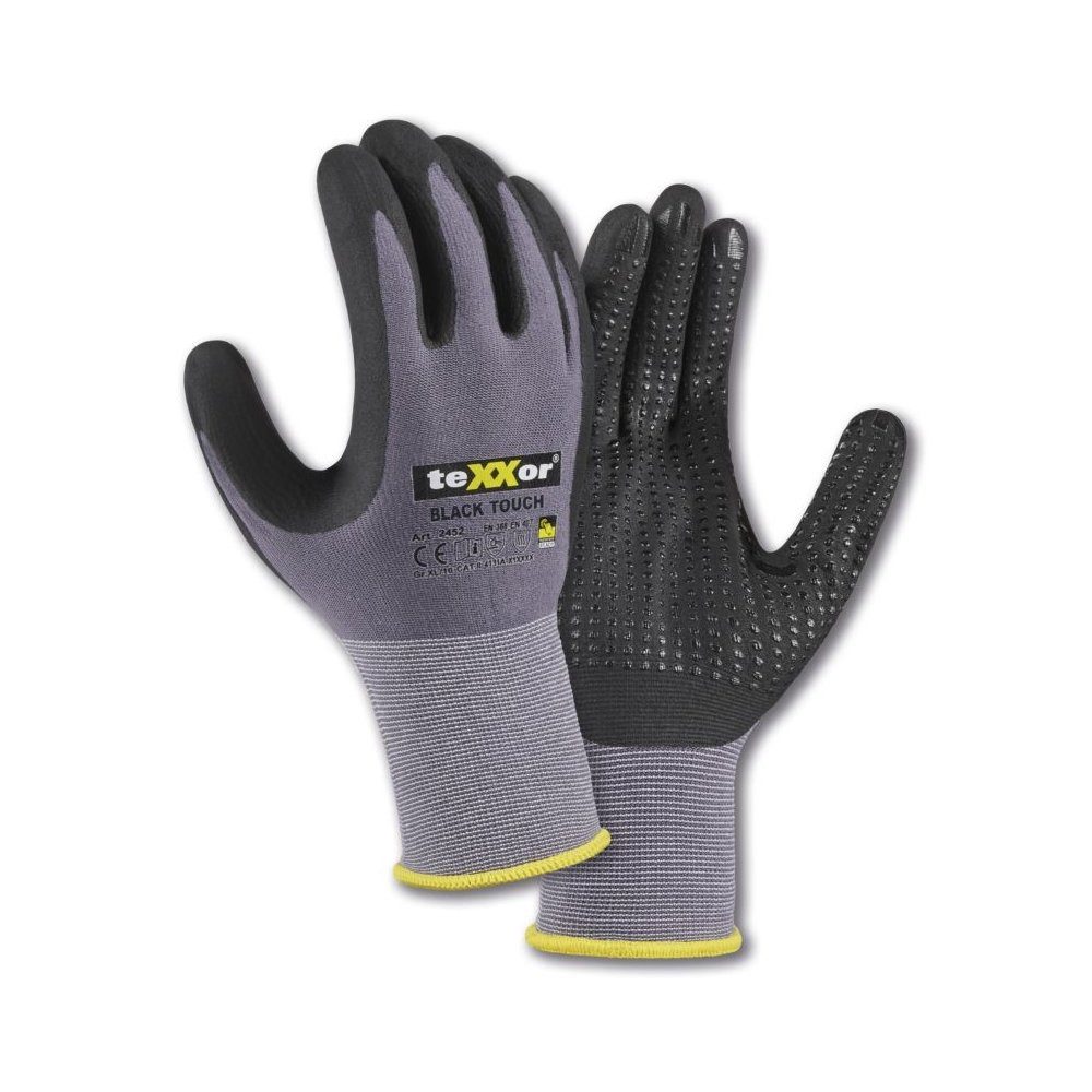 teXXor Arbeitshandschuh-Set Nylon Strickhandschuhe Black Touch