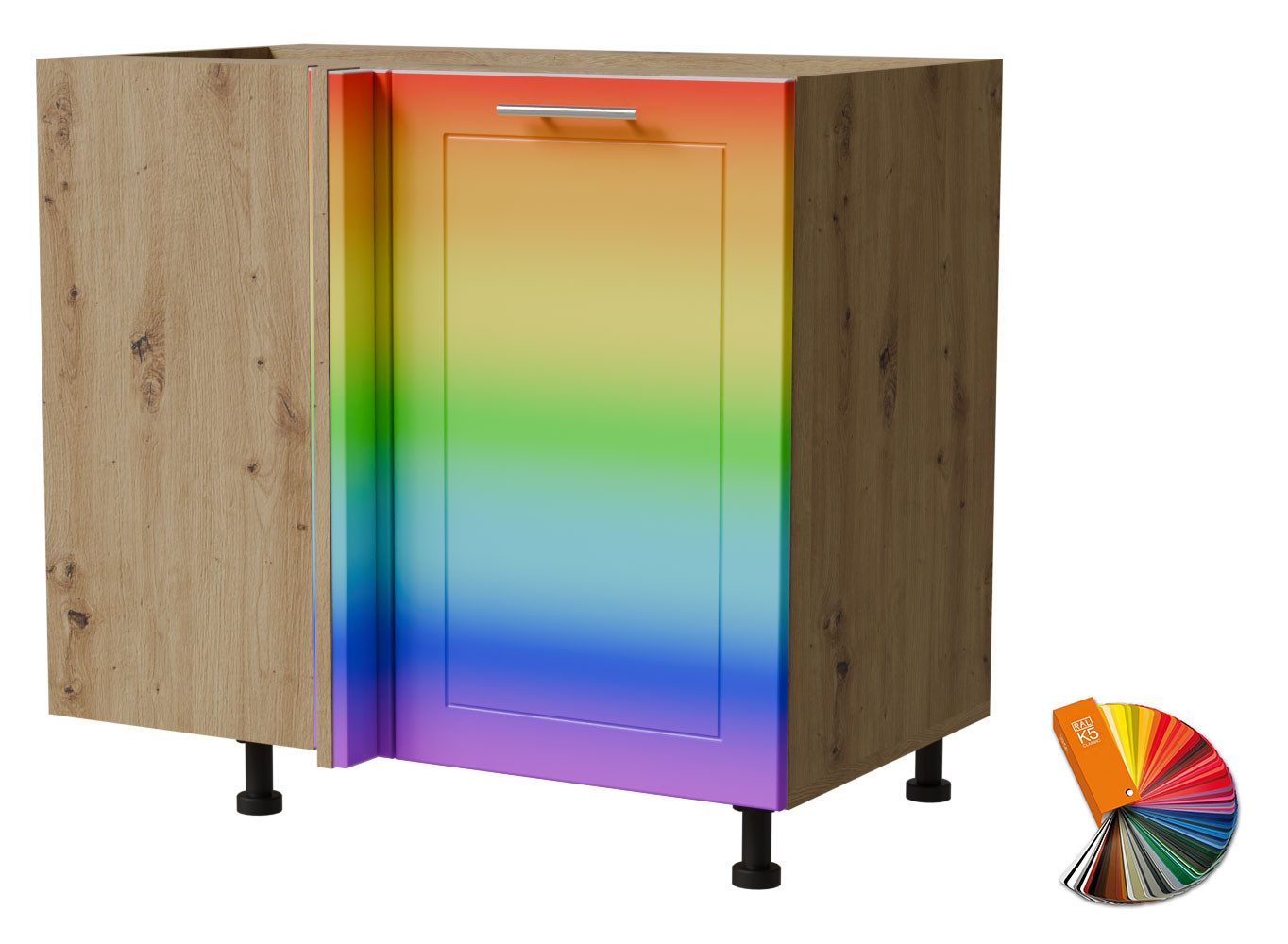 Feldmann-Wohnen Eckschrank Bari (D13U/90, 1-türig, 1 Einlegeboden, 1-St., moderne Kassettenoptik, lackierte Fronten, 90x50x82cm) Eiche Artisan / RAL Wunschfarbe matt (K5)