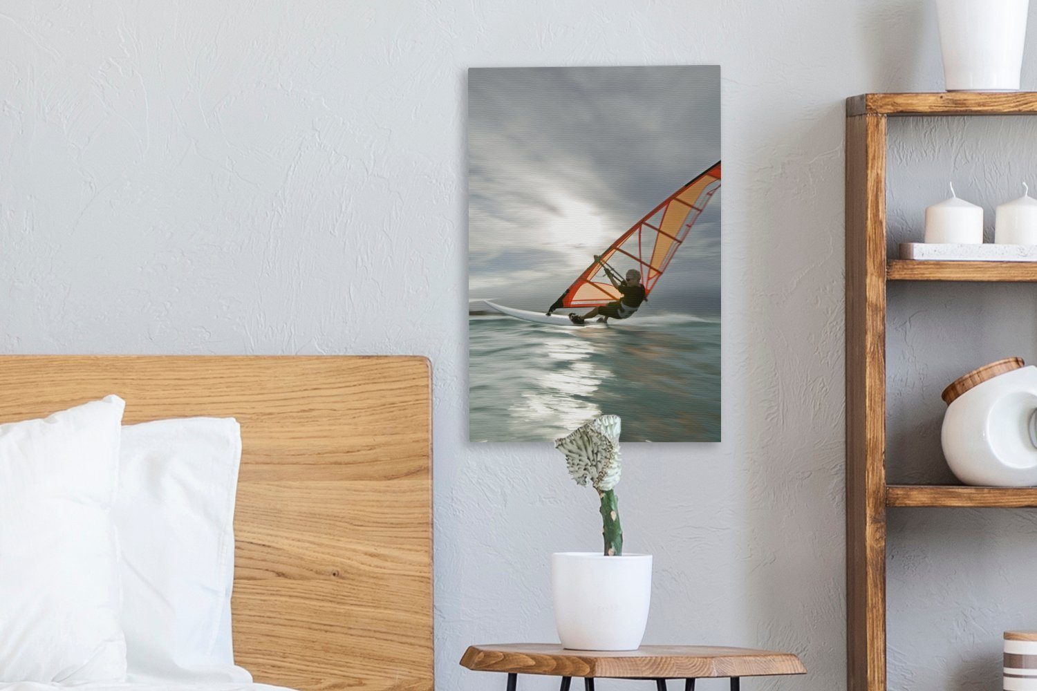 OneMillionCanvasses® Leinwandbild Ein in fertig cm Leinwandbild Gemälde, 20x30 St), (1 Amerika, Zackenaufhänger, Windsurfer bespannt inkl