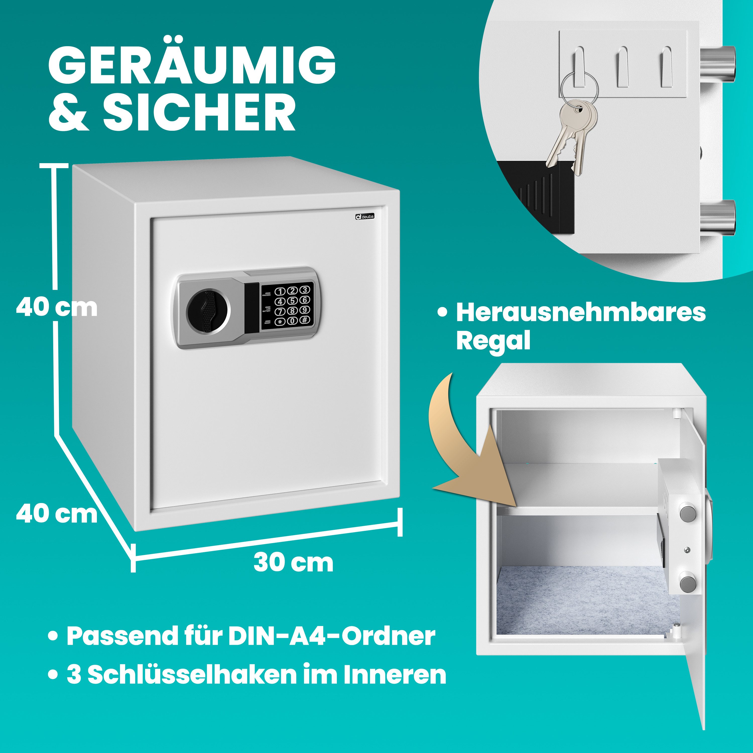 Deuba Tresor, elektr. Safe Tresor 35x40x40cm 4mm Türstärke Beleuchtung Möbeltresor