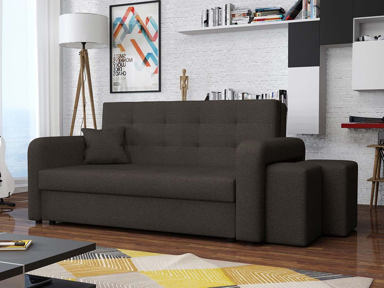 MIRJAN24 Schlafsofa Viva Home III, Sofa mit Polsterhocker (2 Stück), 3 Sitzer Schlafsofa mit Bettkasten und Schlaffunktion