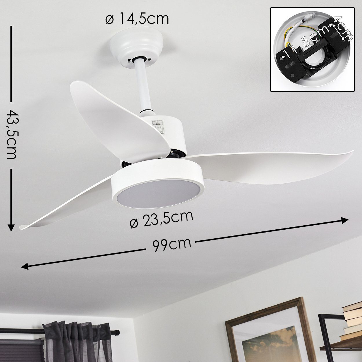 Weiß in Metall/Kunststoff/Glas »Olba« aus LED hofstein Deckenventilator Deckenventilator