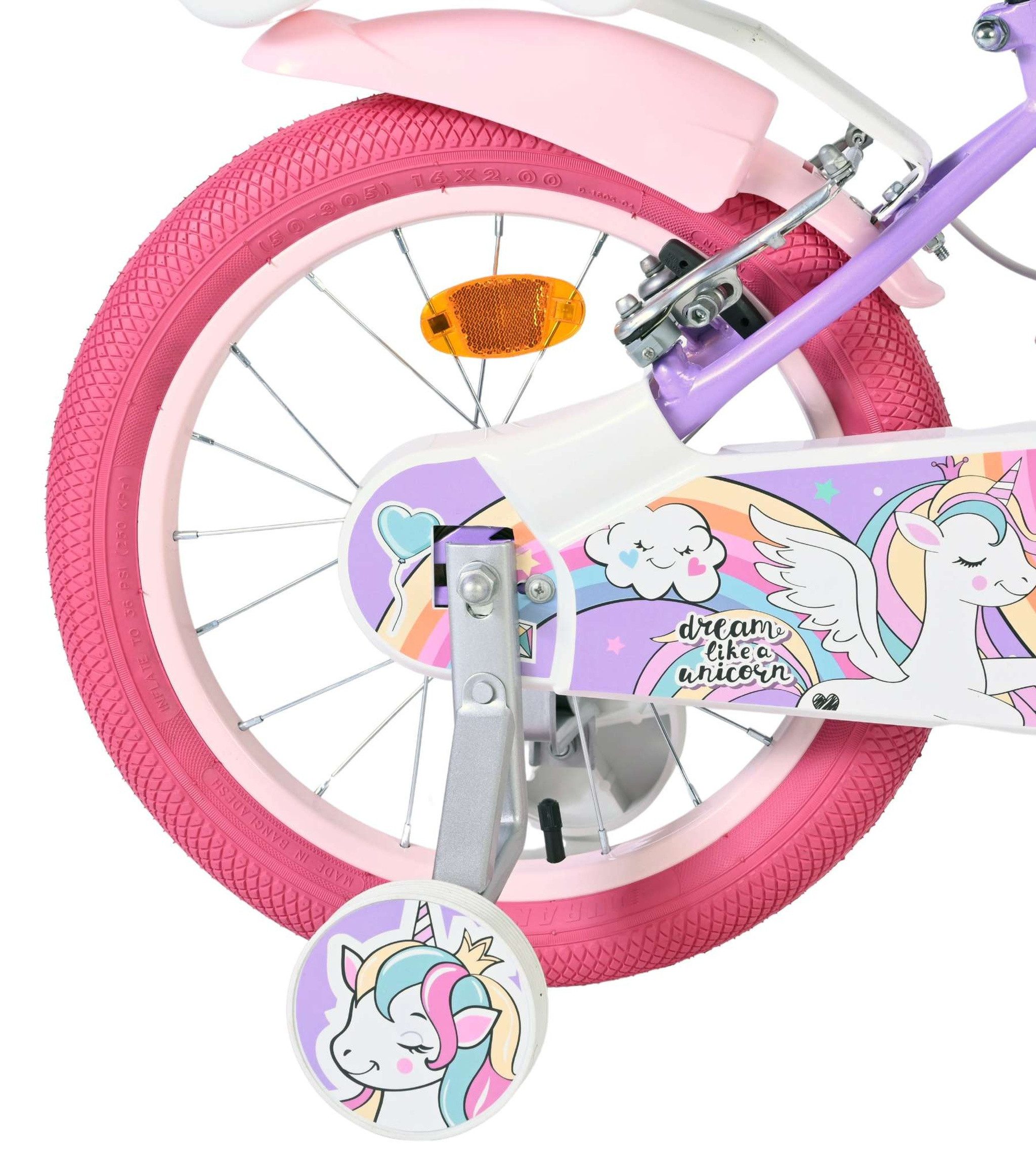 Volare Kinderfahrrad Unicorn Kinderfahrrad 16 Zoll Lila, geschlossener Kettenschutz, Geschlossener Kettenschutz, Höhenverstellbarer Sattel und Lenker