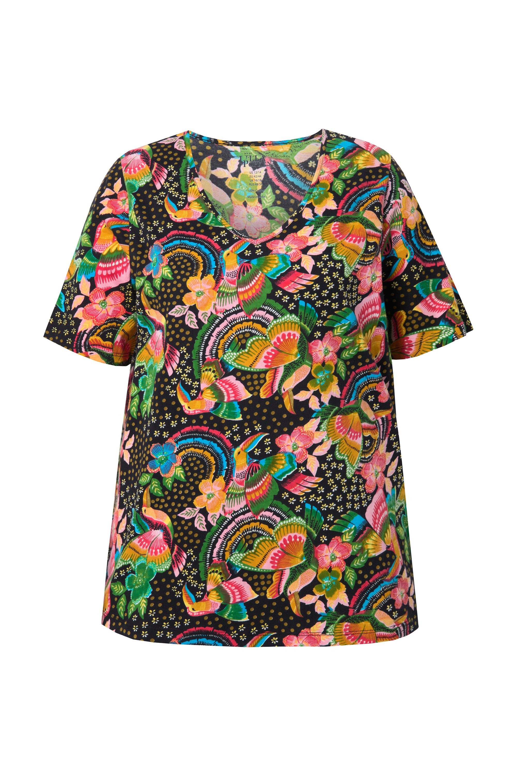 Ulla Popken Longshirt Longshirt Blüten A-Linie V-Ausschnitt Halbarm günstig online kaufen