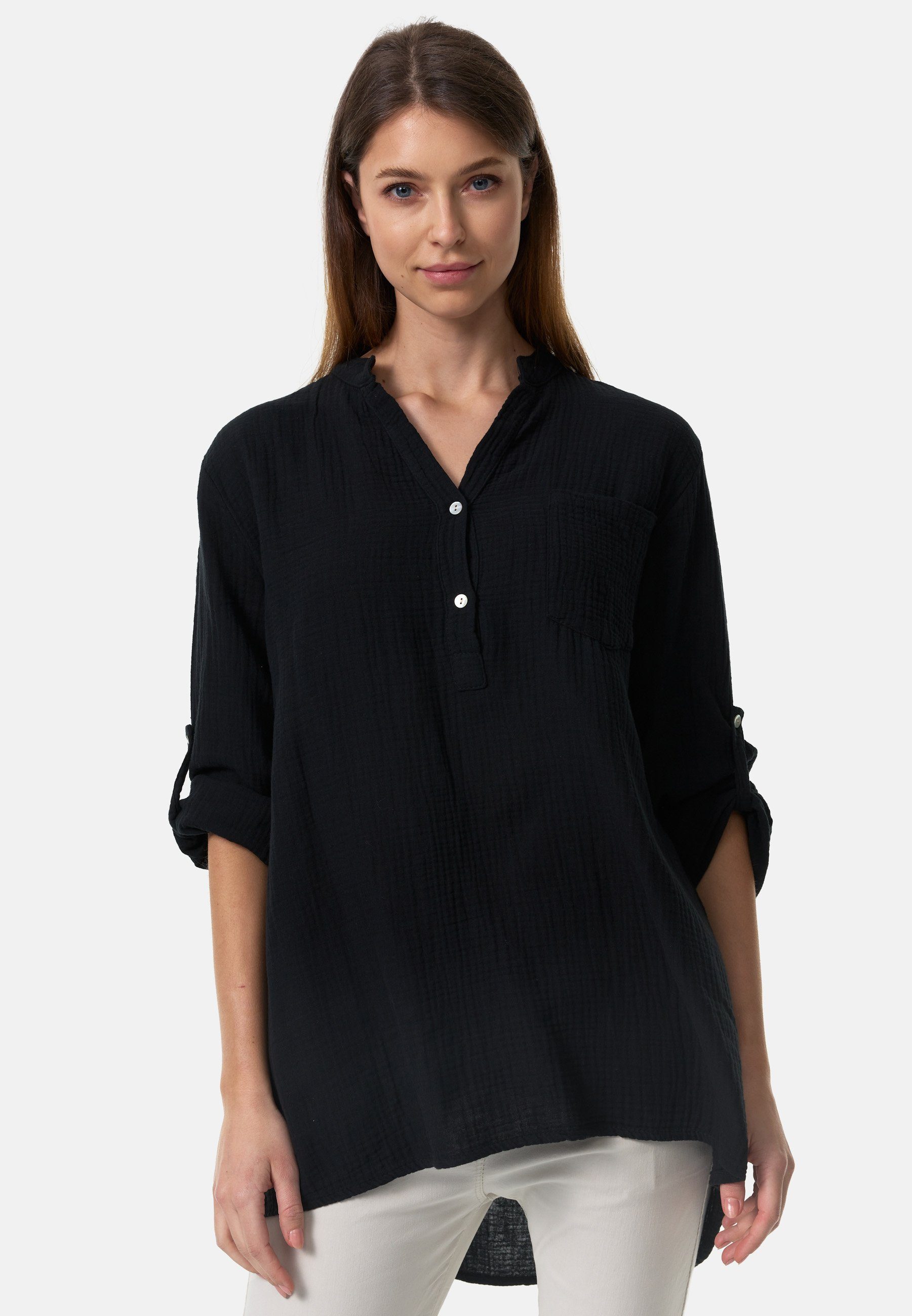 Rayshyne Longbluse PM-17 (Sommerliche Musselin Tunika Bluse mit Tasche in Einheitsgröße)