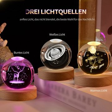 MAGICSHE LED Nachtlicht 3D-Lasergravur Rose Charm Kristallkugel, LED fest integriert