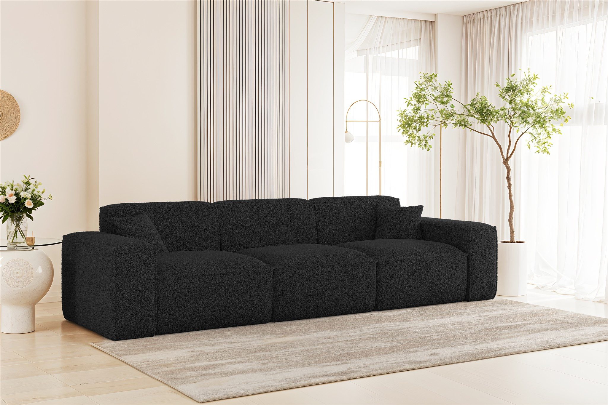 Fun Möbel 3-Sitzer Sofa Designersofa CELES PREMIUM in Stoff Sven, Rundumbezug, 2 x Zierkissen