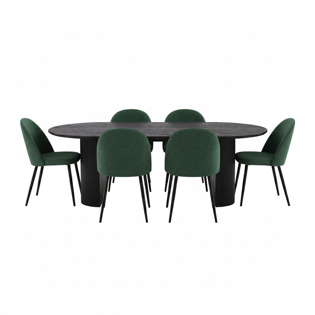 ebuy24 Essgruppe Kyoto Essgruppe Esstisch dunkelbraun, 6 Stühle aus, (7-tlg)