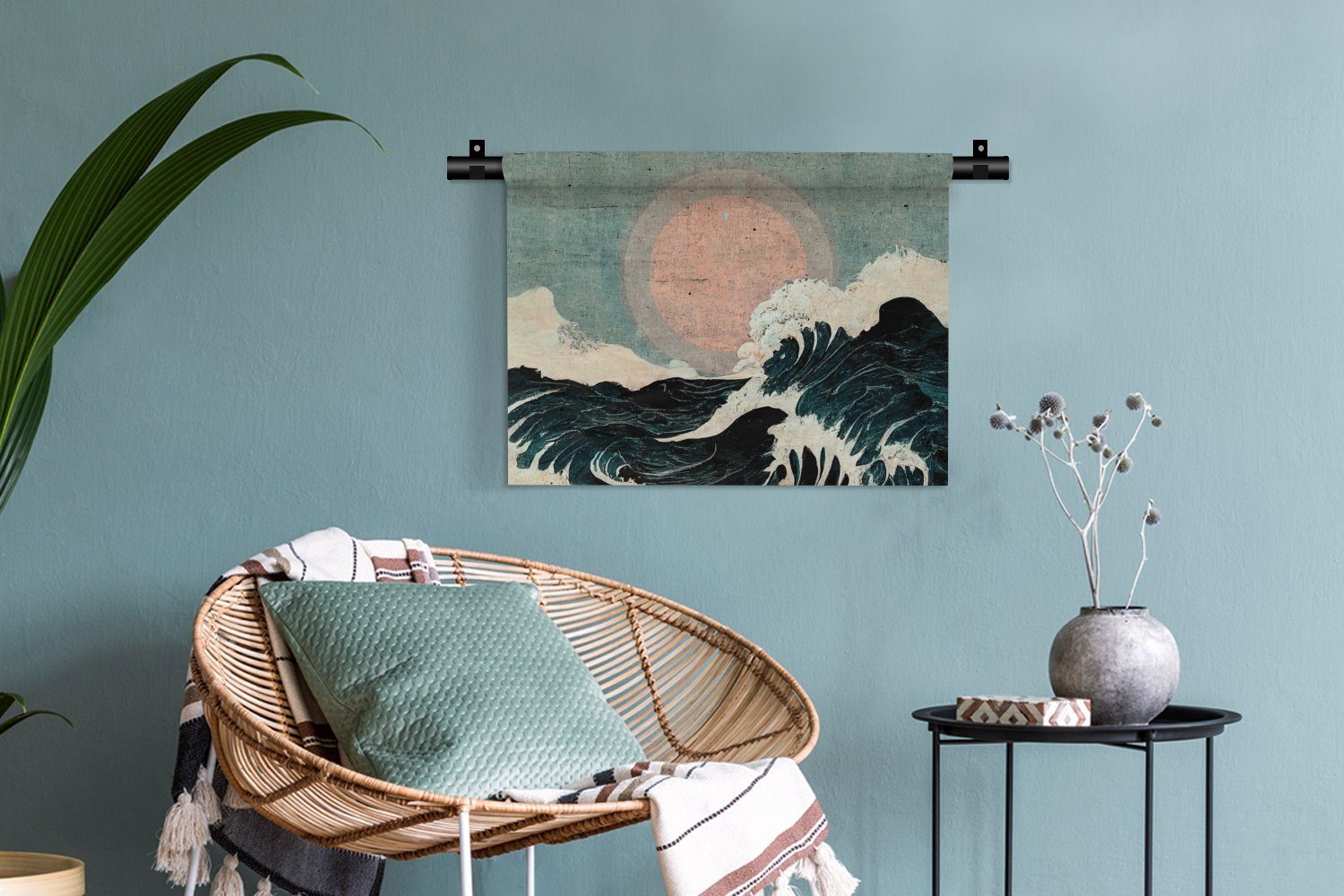 MuchoWow Wanddekoobjekt Jahrgang - Sonne, Kinderzimmer Wellen - Wohnzimmer, Schlafzimmer, Kleid, Wandbehang, Meer - Wanddeko für
