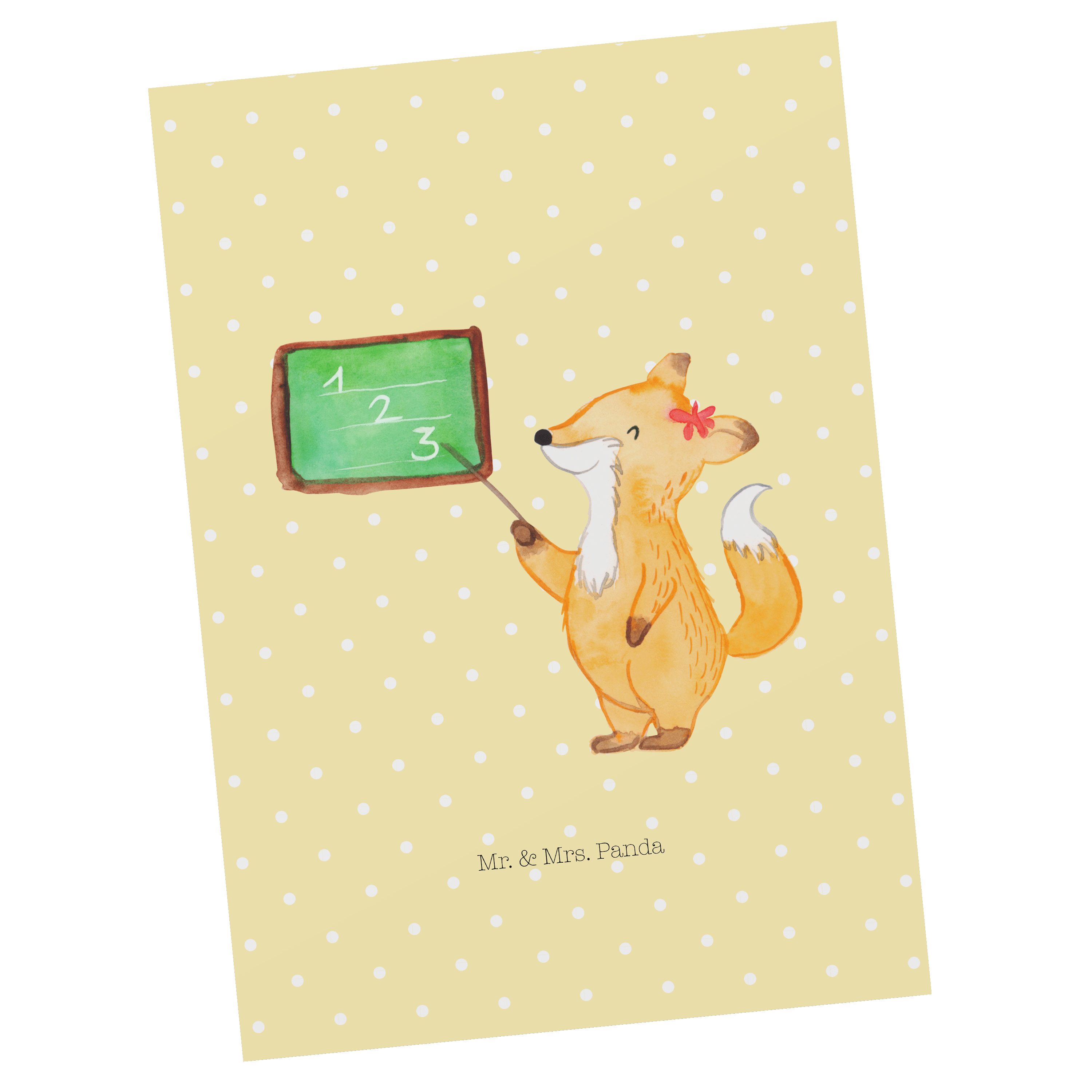Mr. & Mrs. Panda Postkarte Fuchs Lehrerin - Gelb Pastell - Geschenk, Tiere, lustige Sprüche, Ges