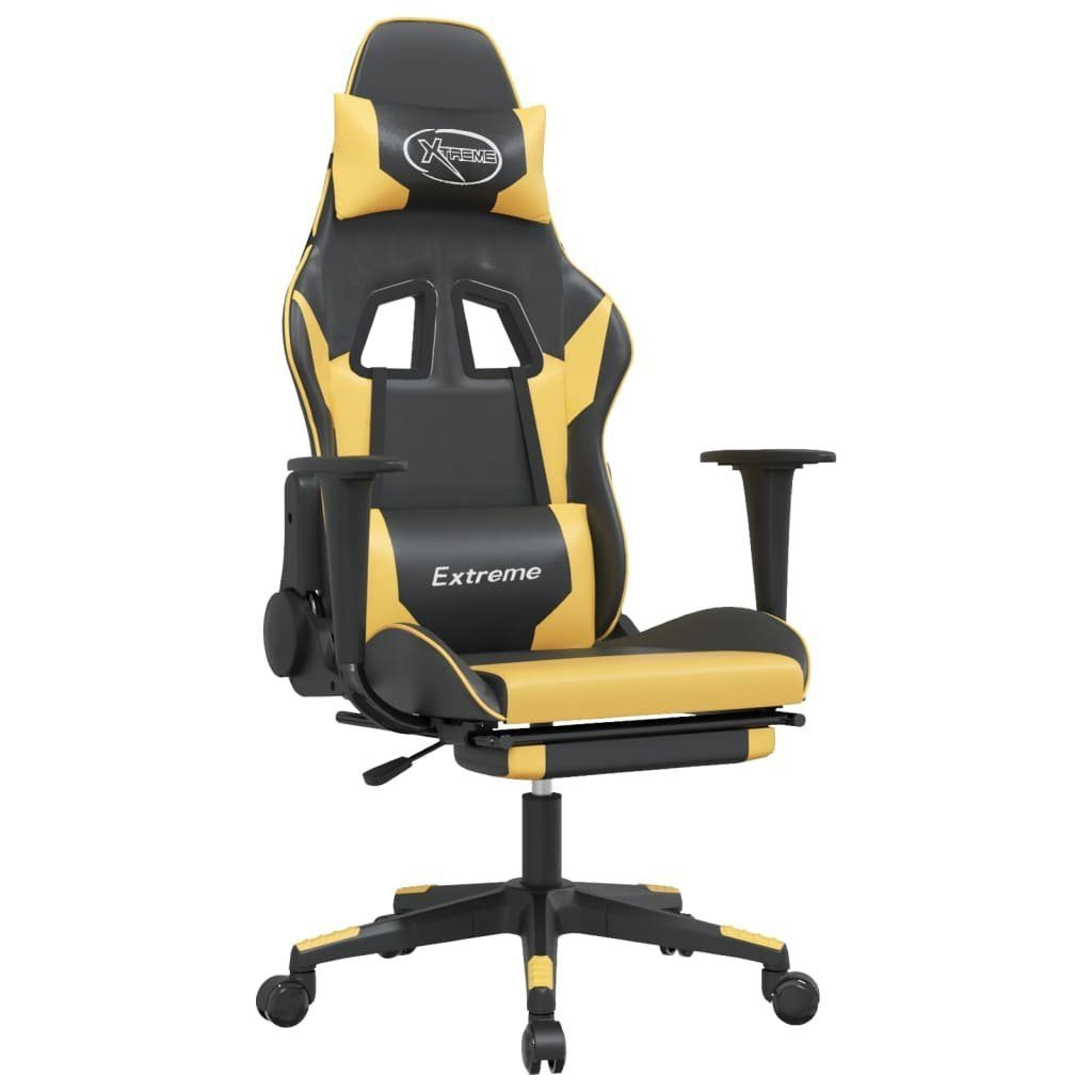 furnicato Gaming-Stuhl Schwarz und Gold 67x58x(118-128) cm mit Kunstleder (1 St), Bürostuhl mit Liegefunktion, Fußstütze und 360-Grad-Drehfunktion