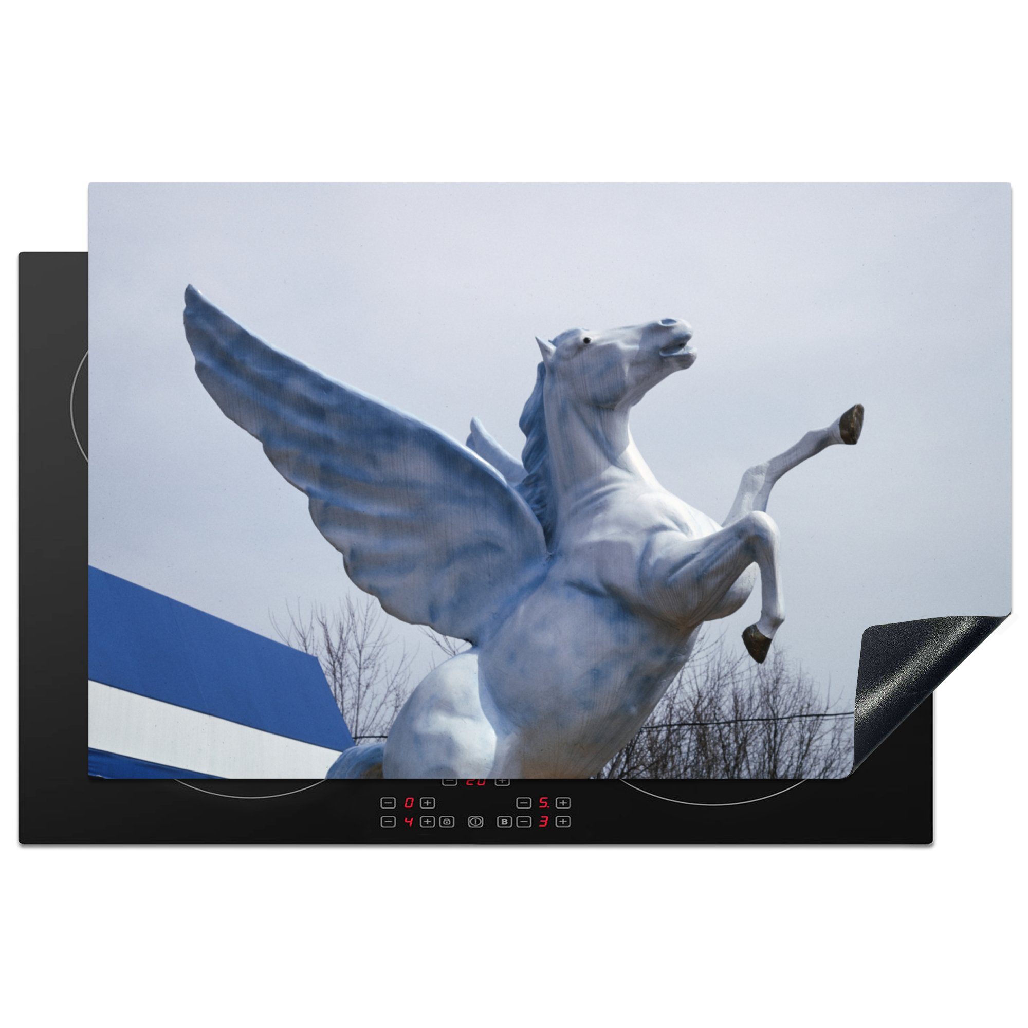MuchoWow Herdblende-/Abdeckplatte Pegasus - Weiß die 81x52 - Schutz Vinyl, (1 Induktionskochfeld cm, küche, für Ceranfeldabdeckung Amerika, tlg)
