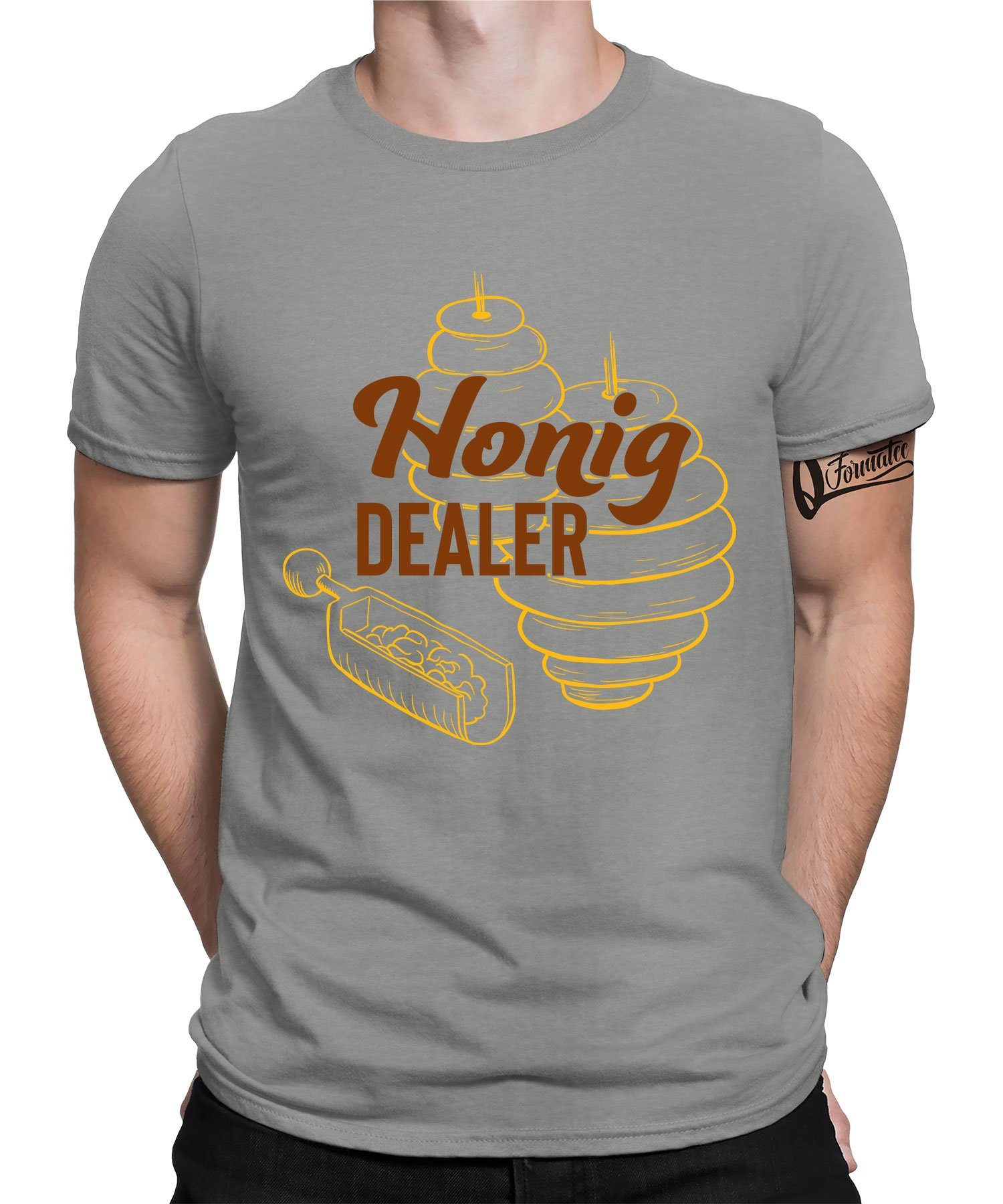 Quattro Formatee Kurzarmshirt Honig Dealer - Biene Imker Honig Herren T-Shirt (1-tlg) Heather Grau