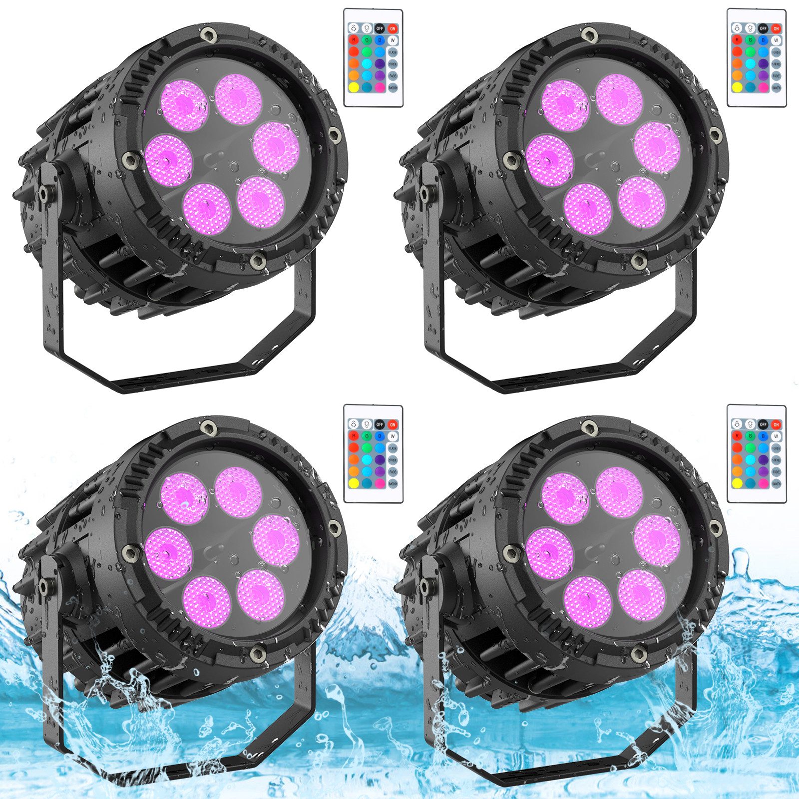 ZonQoonz Discolicht IP65 Wasserdichtes RGBW 4 in 1 LED Par Licht mit Fernbedienung