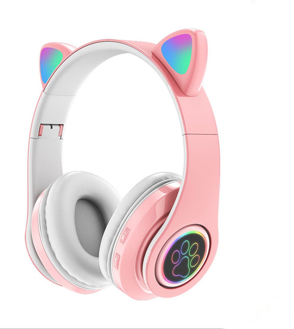 Kopfhörer Bluetooth LED kabellos Katzenohr, Faltbare Headset,Wireless Over-Ear-Kopfhörer