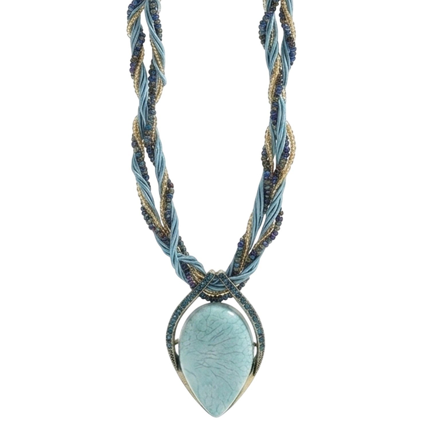 KARMA Statementkette Tropfen Pink, Blau oder Creme Damen Halskette 47 cm (geflochten, 1-tlg., Statementkette modern), Schmuck für Frauen Damenhalskette