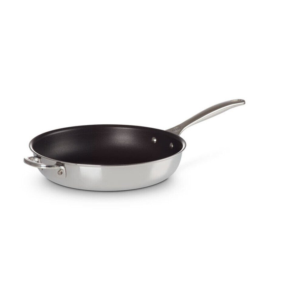 LE CREUSET Bratpfanne Bratpfanne 28 cm silber, Edelstahl mit Aluminiumkern, spülmaschinenfest, Antihaft