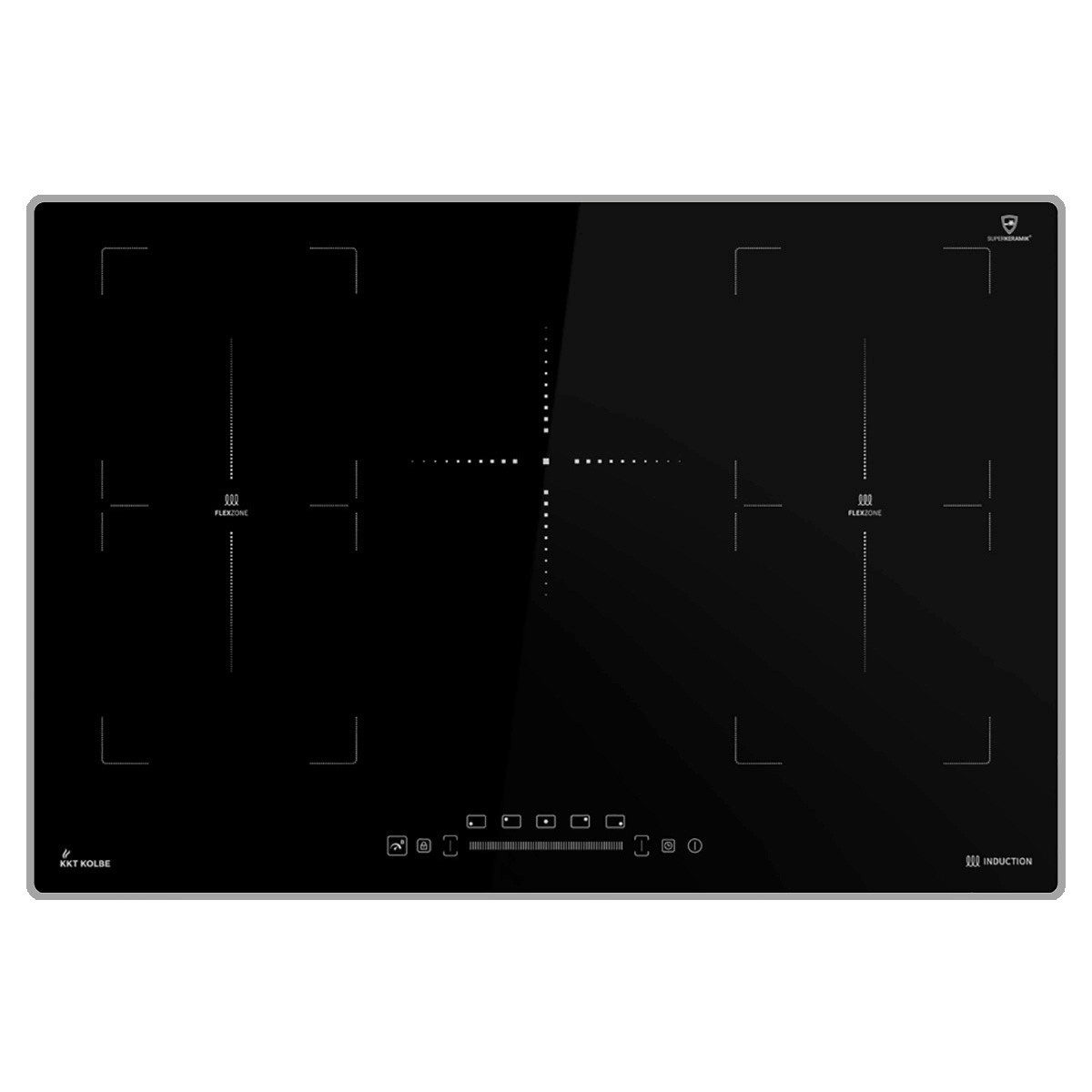 KKT KOLBE Elektro-Kochfeld IH87705AL, 77cm Herdplatte Kochmulde Kochplatte Induktionskochfeld 5 Zonen Rahmen