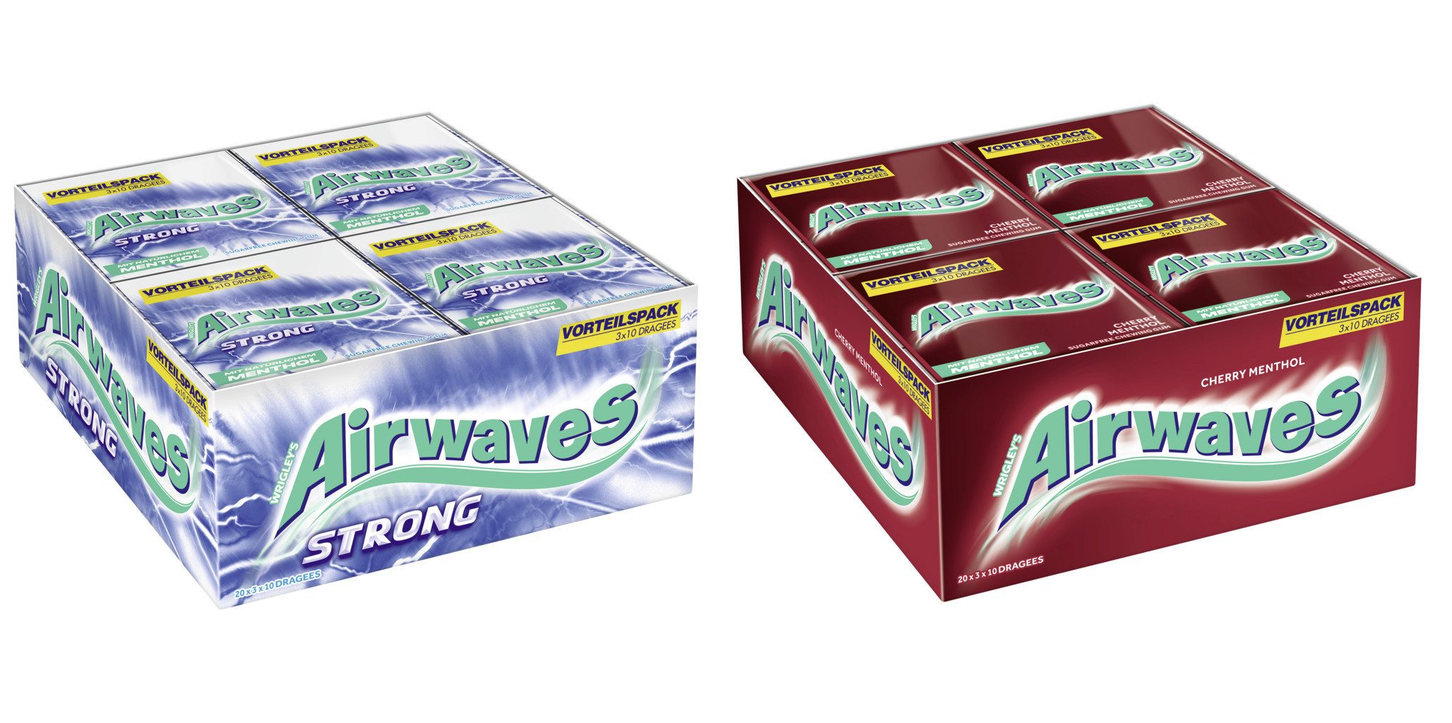 Airwaves Süßigkeit Airwaves Kaugummi Multipack 2 Sorten, 40 Packungen, Strong Cherry