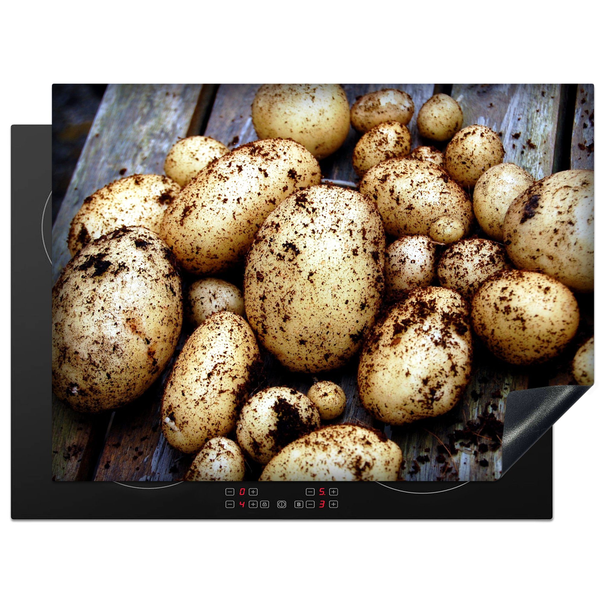 MuchoWow Herdblende-/Abdeckplatte Kartoffel - Schlamm - Gemüse, Vinyl, (1 tlg), 70x52 cm, Mobile Arbeitsfläche nutzbar, Ceranfeldabdeckung